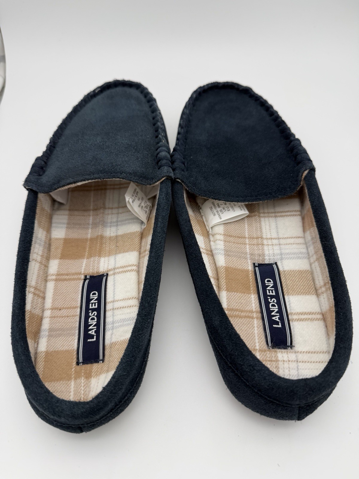 Lands’ End Women’s Blue Suede Clog Slippers Cushioned Flannel Lined US 9 M
