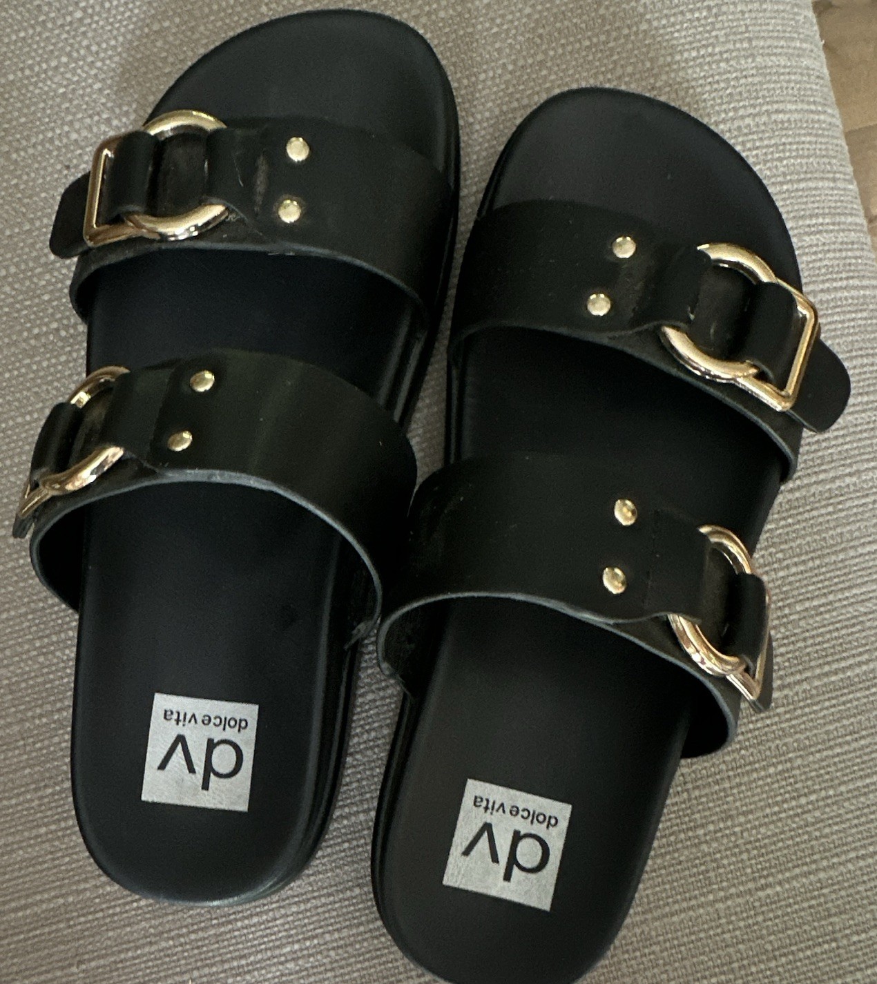 Dolce Vita Women’s Black Slide Sandals Buckle Adjustable Straps US 7 Lightweight