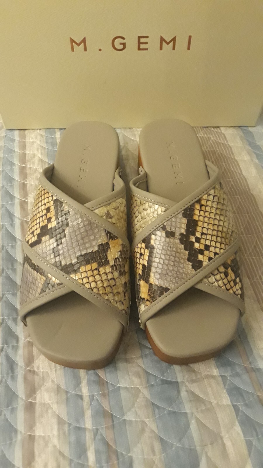 M. Gemi Womens 6.5 Mariella Embossed Snake Leather Cross Strap Clog Sandals 36.5