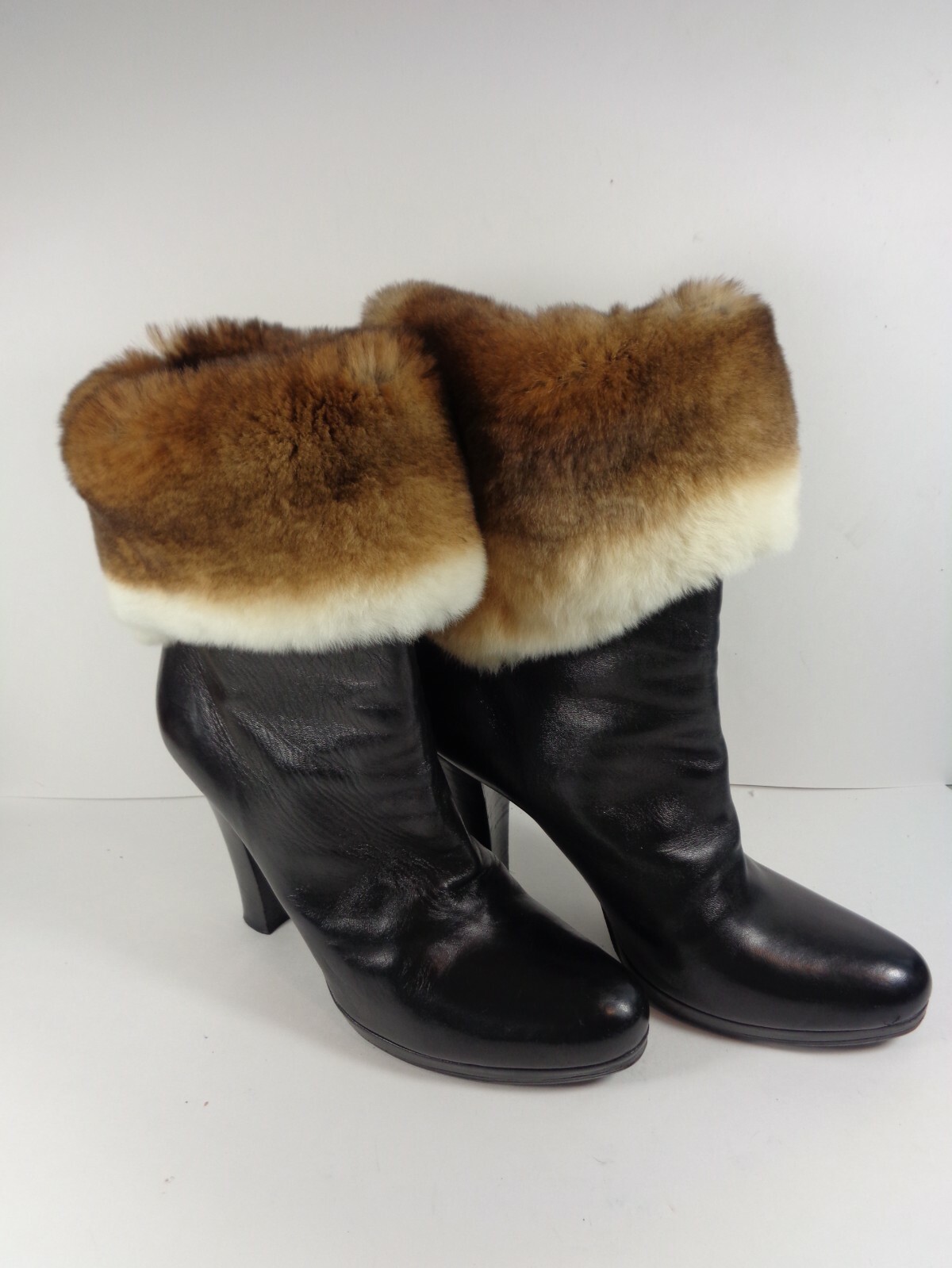 Nando Muzi women’s black leather fur booties EU 38 (US 7 1/2)