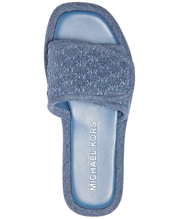 MICHAEL KORS SUKI MK LOGO WASHED DENIM ADJUSTABLE SLIDES 9 11 I LOVE SHOES
