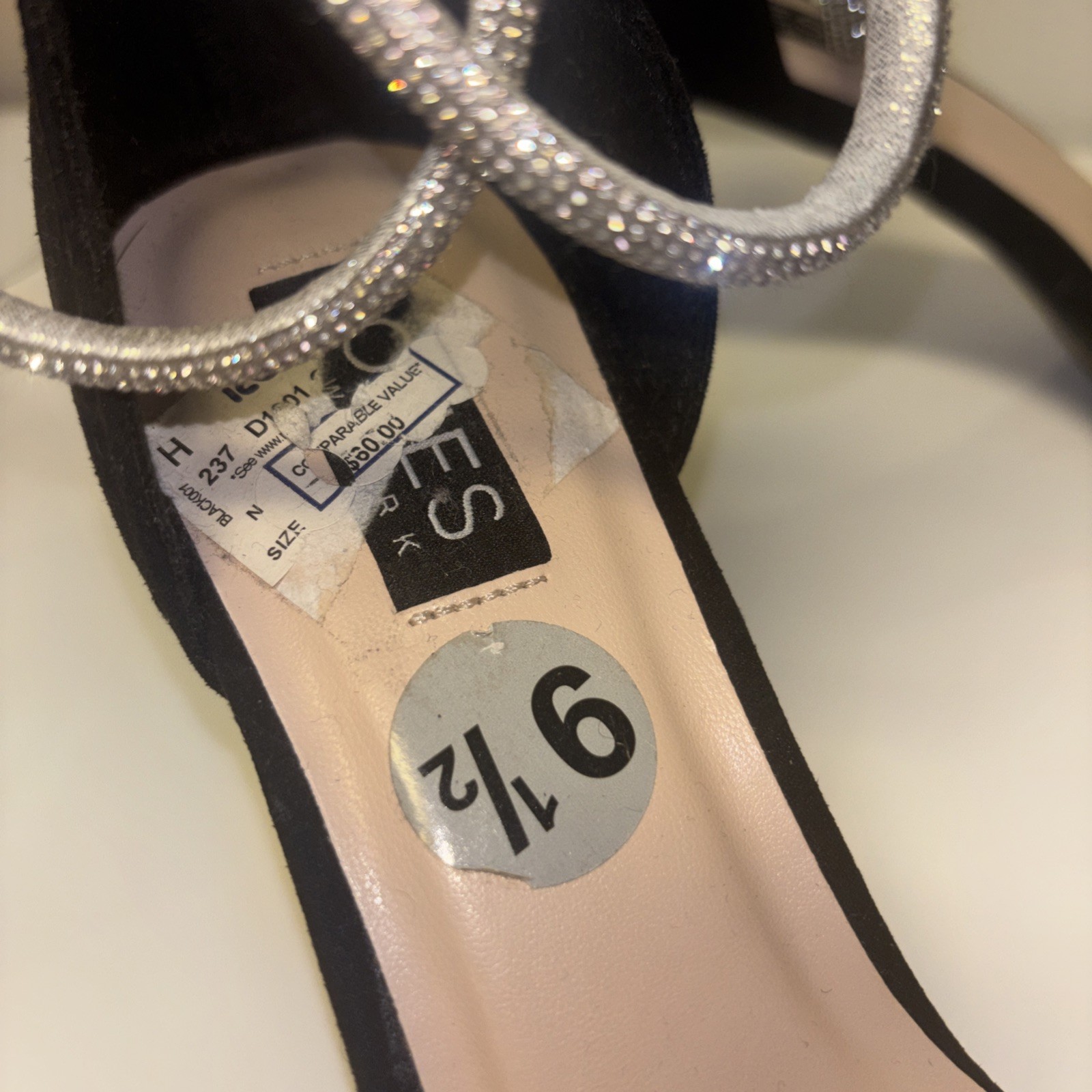 Jones New York Black Rhinestone Bow Ankle Strap Evening Heels Sandals 9.5