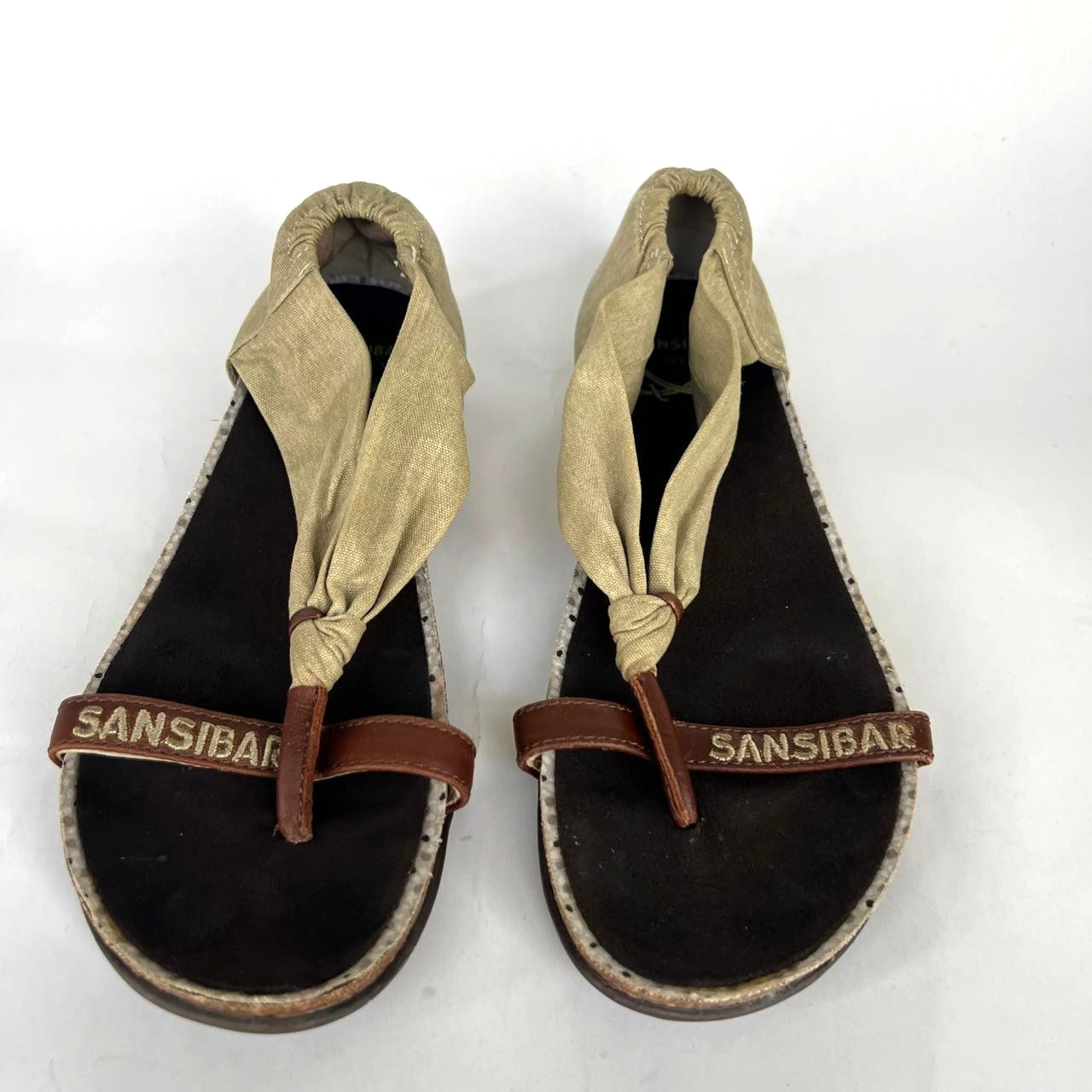 Sansibar Sylt Women’s Canvas & Leather Thong Sandals Shoes Size 37 EU Olive