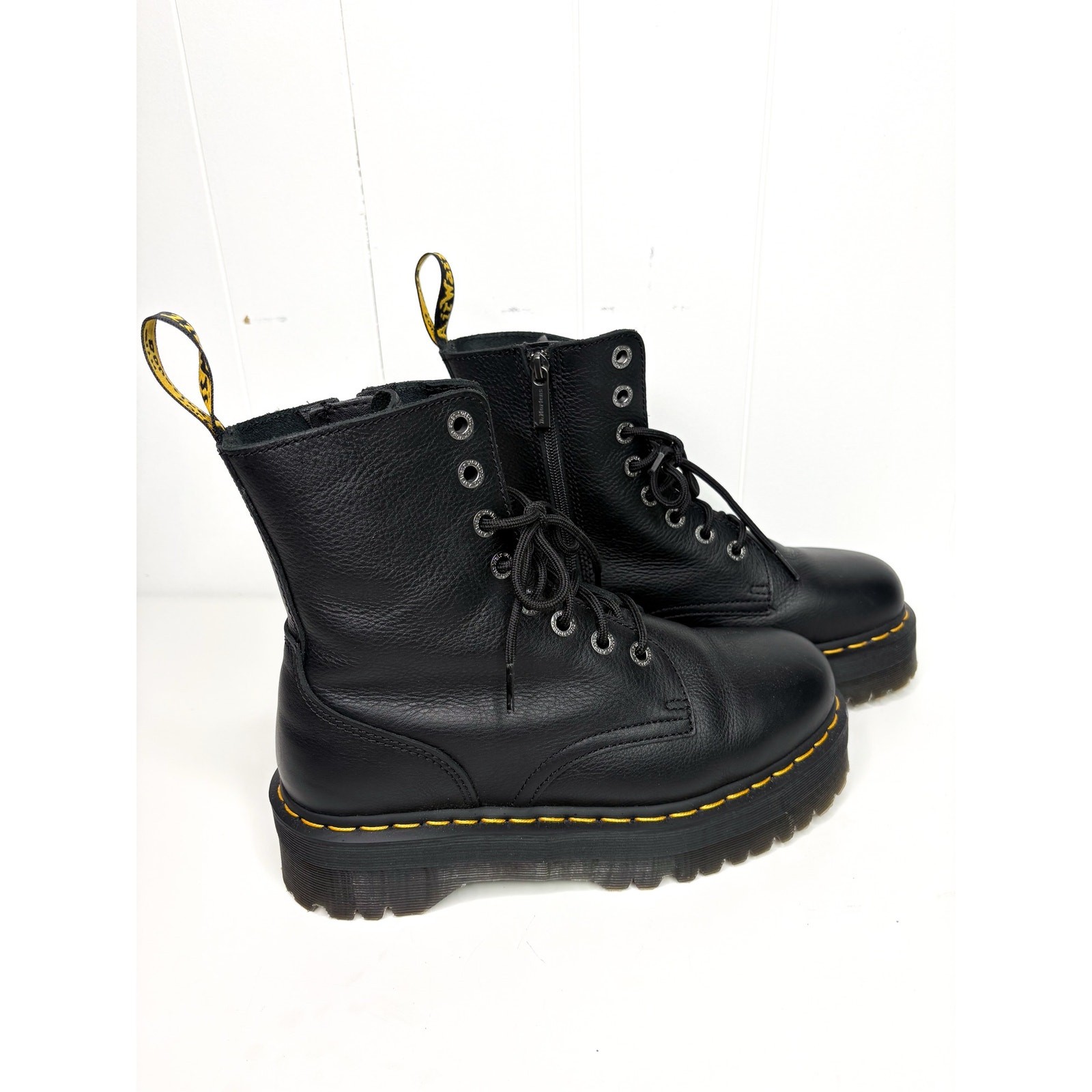 Dr. Martens Jadon III Platform Combat Boots Black Pima Leather Womens 10 Mens 9