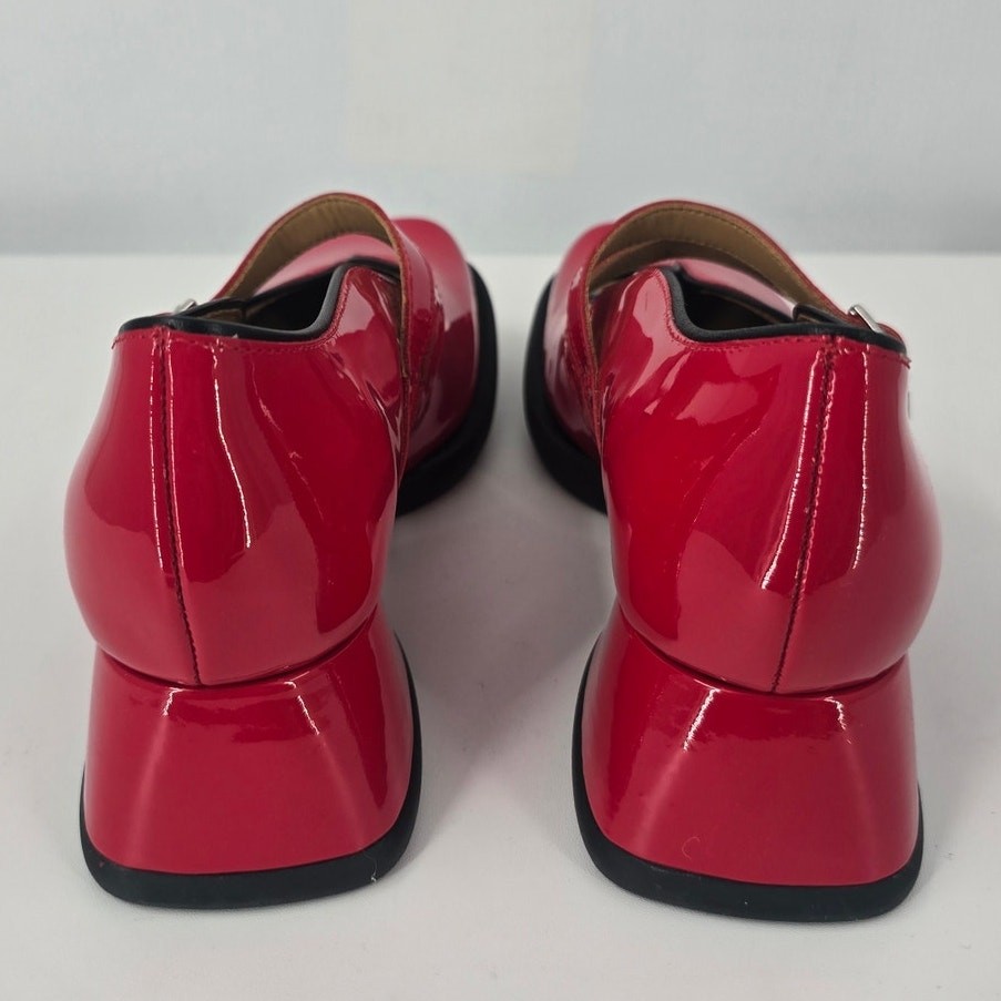 John Fluevog Amber Double Strap Mary Janes Red Patent Leather New in Box Size 7