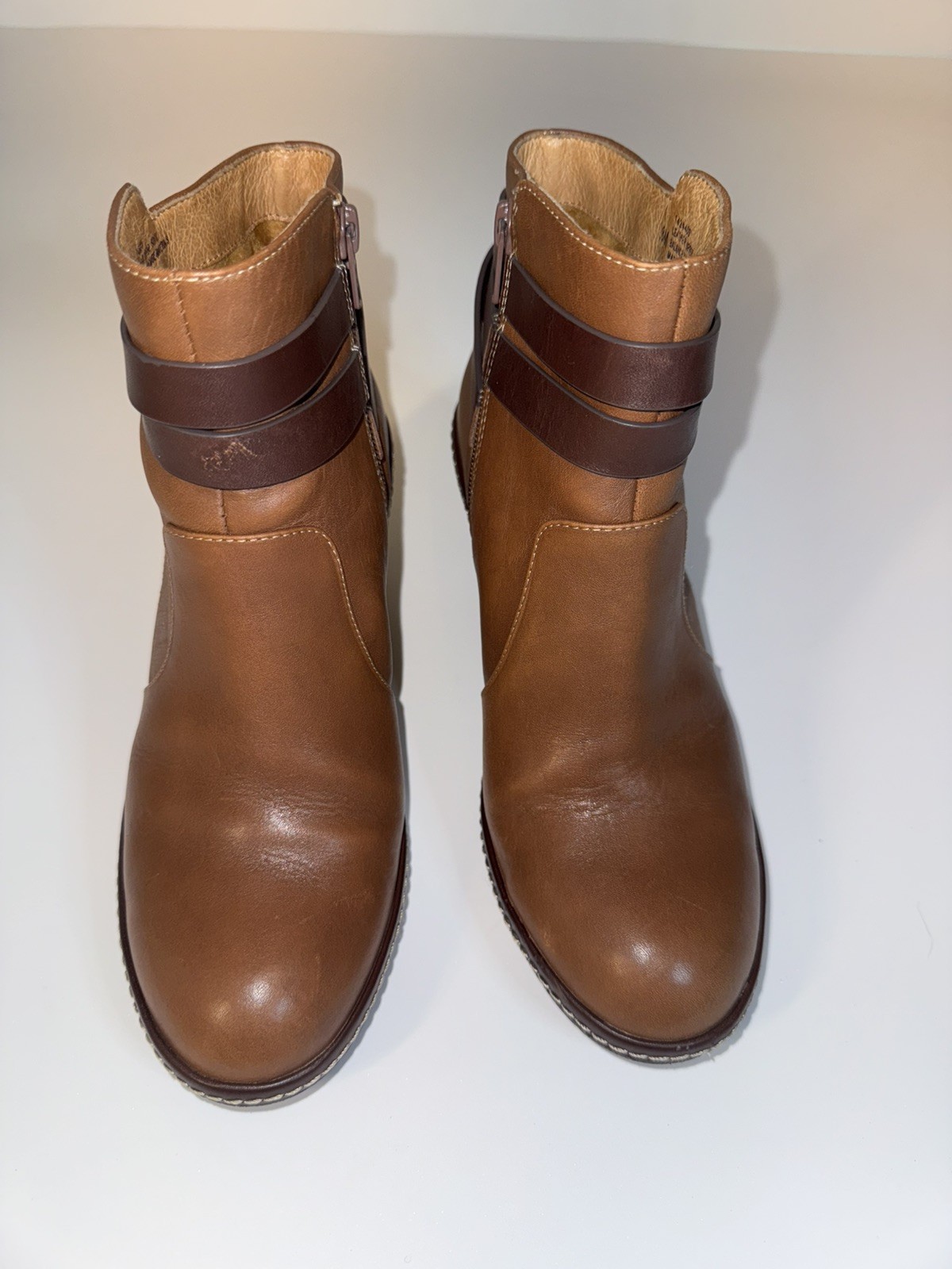 SOFFT brown leather wedge heel zippered boots/booties Women’s Size 8 w/straps