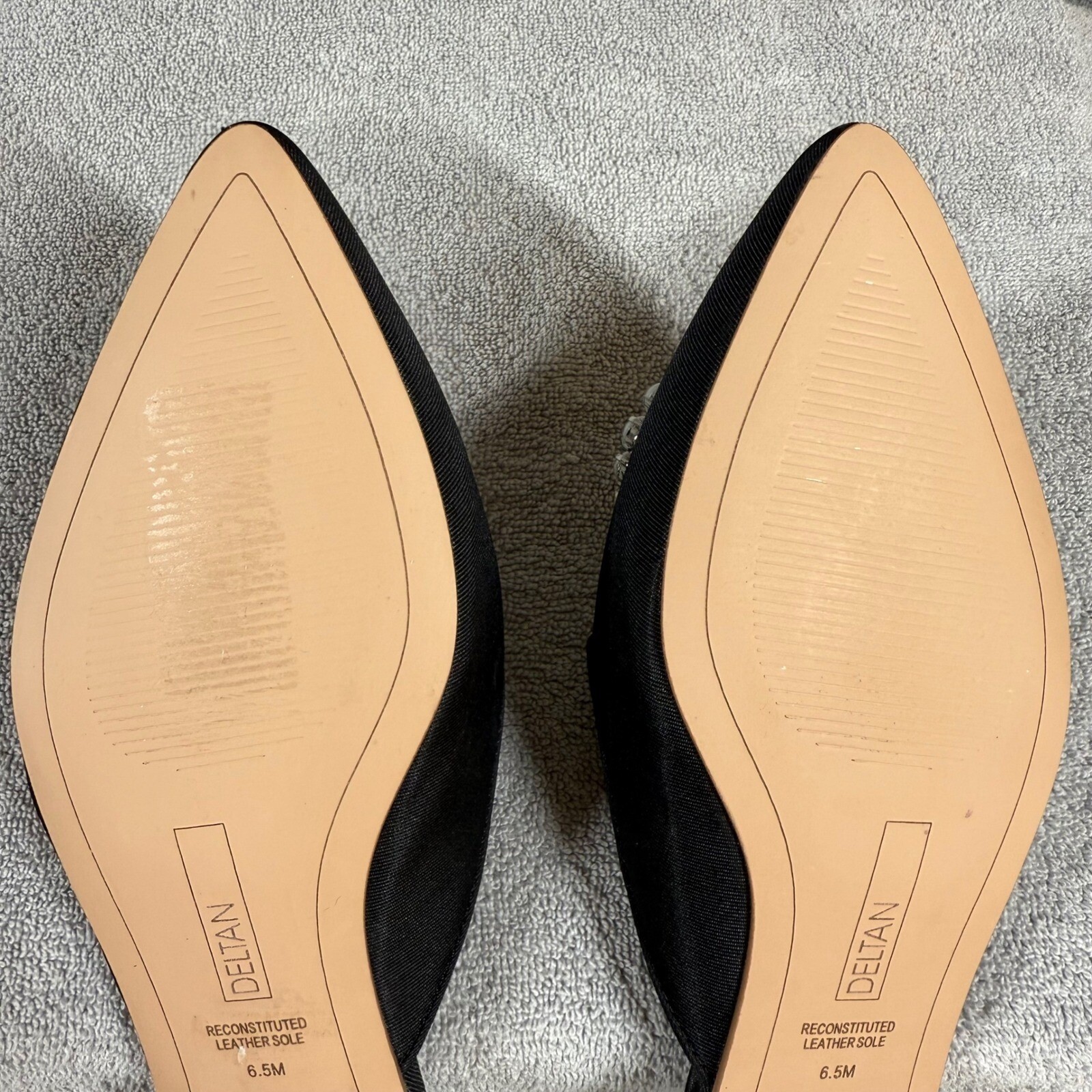 DELTAN Luna Pearl Rhinestone Grosgrain Mules Black Pointed Toe Flats 6.5