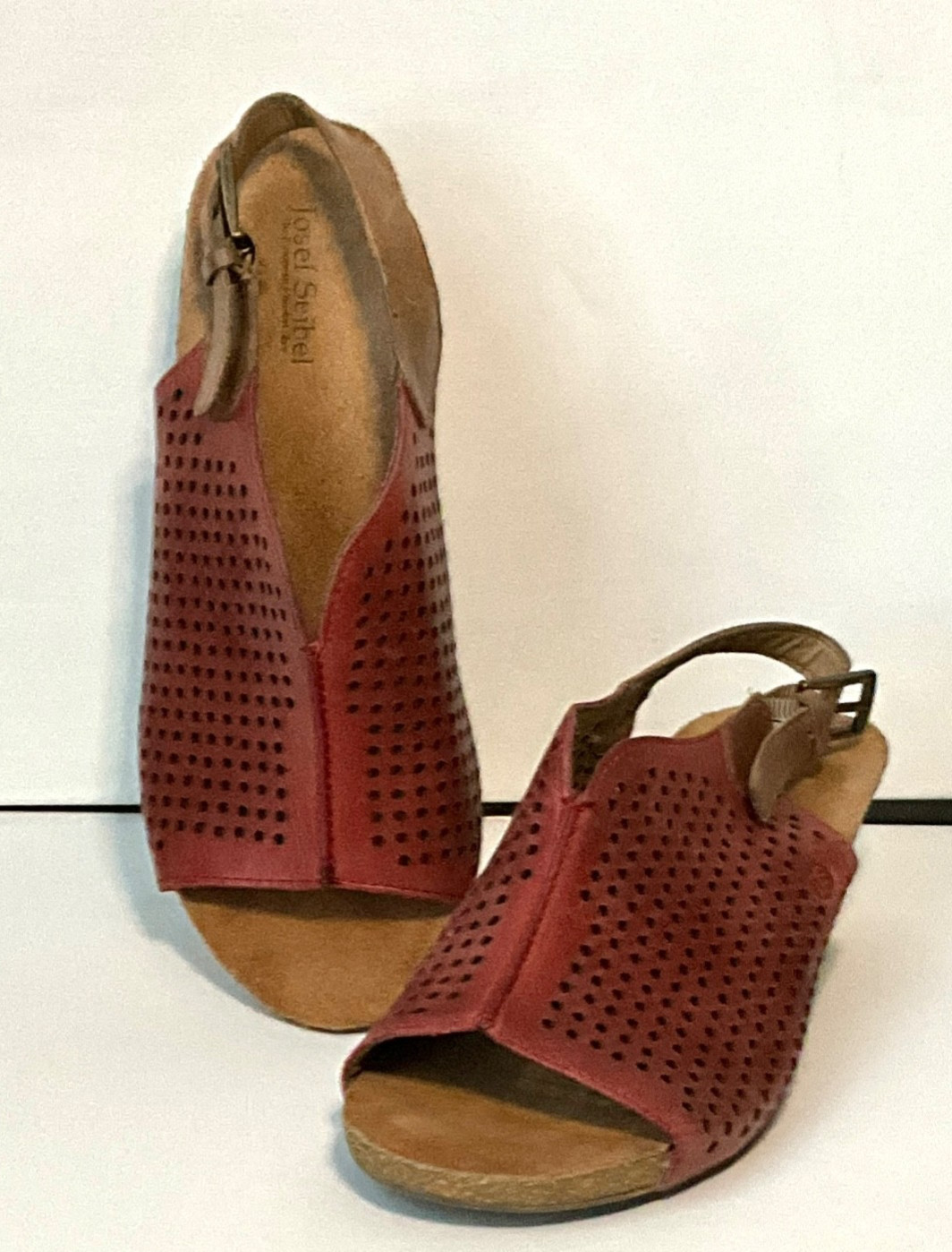 Josef Seibel Perforated Leather Slingback Sandal W7.5 EU38 UK5.5 Terra Cotta
