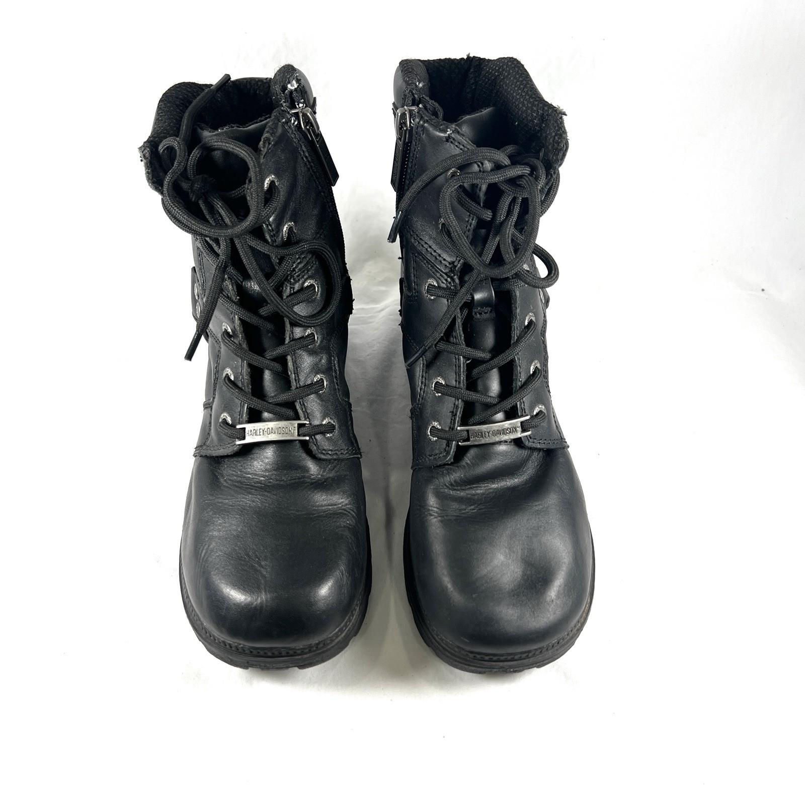 Harley Davidson Women’s Black Combat Biker Boots Grunge Goth Y2K 8M