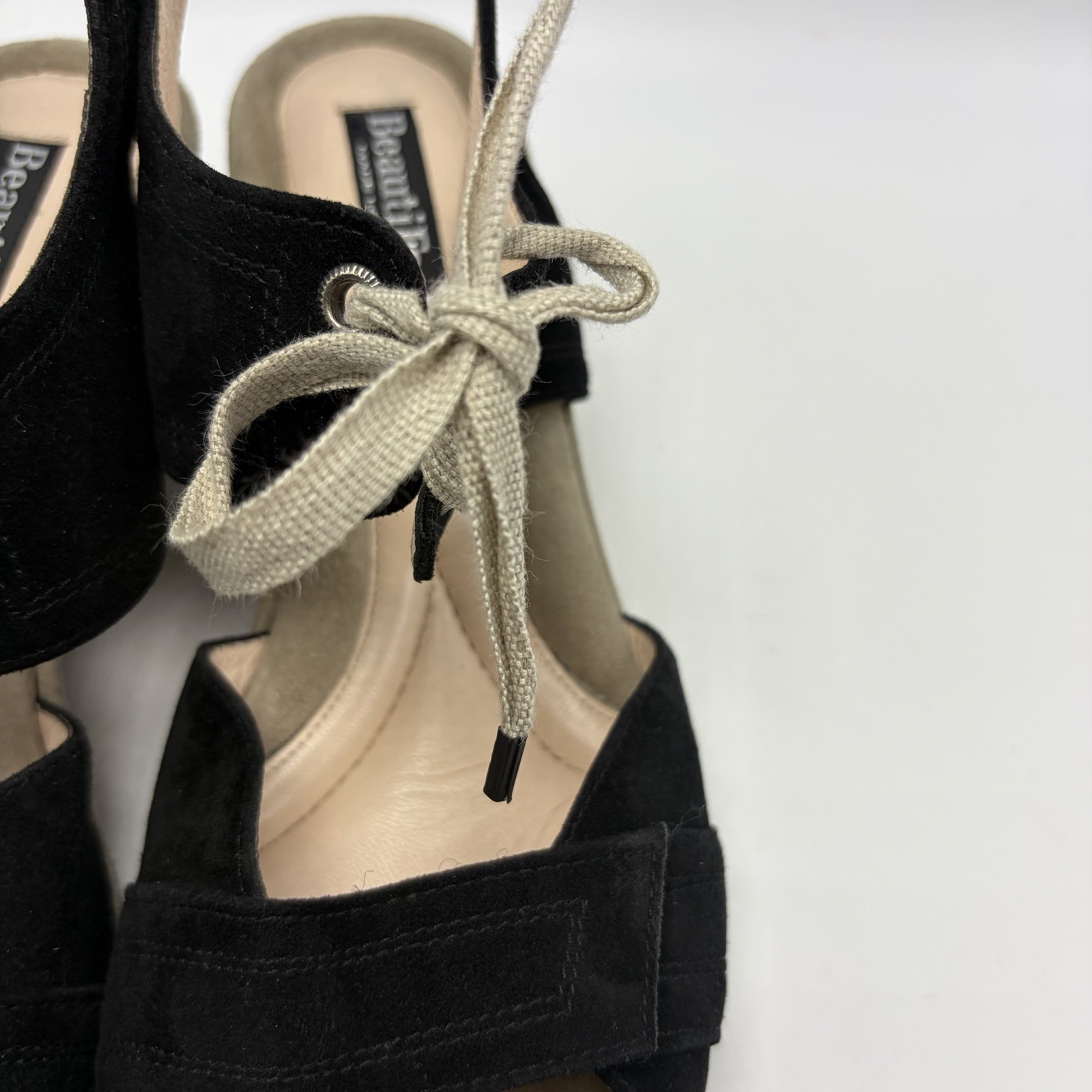 Beautifeel Wedge Sandals Womens 9 Black Suede Leather Tie EU 40 Israel Read