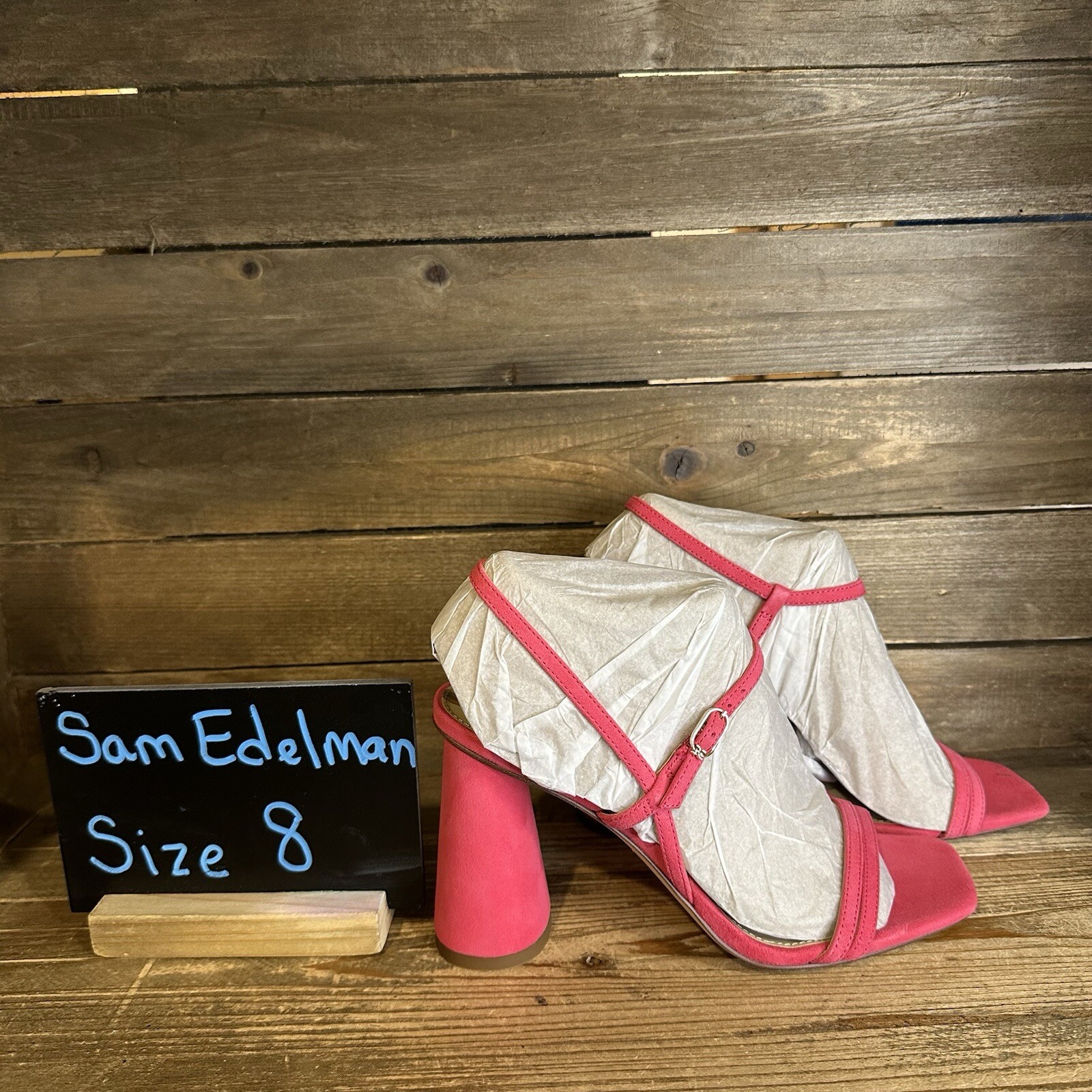 New $140 Womens Sam Edelman Kit Dahlia Pink Suede Heels Sandals Shoes Size 8 M