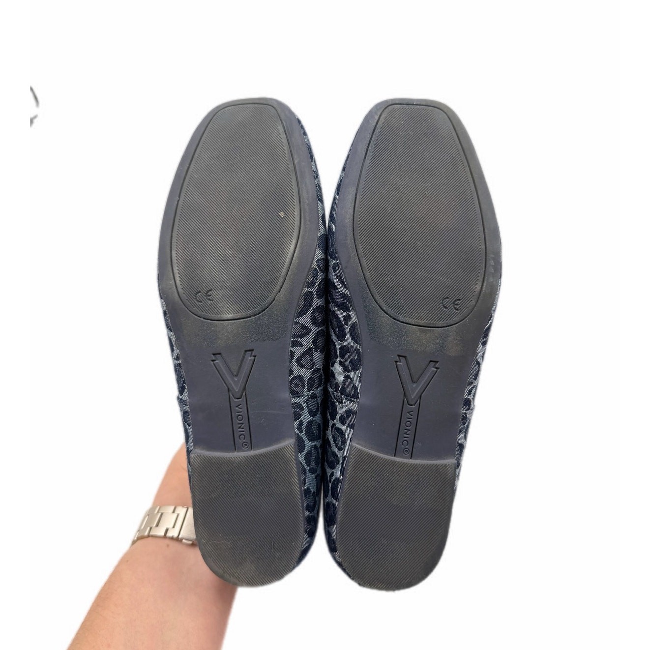 Vionic Orinda 7 Square Toe Navy Blue Animal Print Casual Workwear Ballet Flats