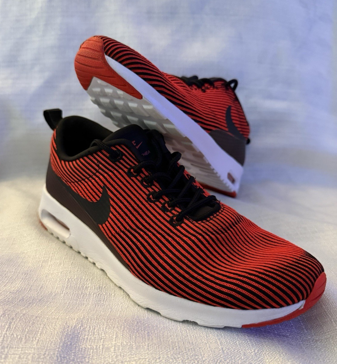 Nike Air Max Thea KJCRD Low Top Lace Up Striped Sneaker Red Black White