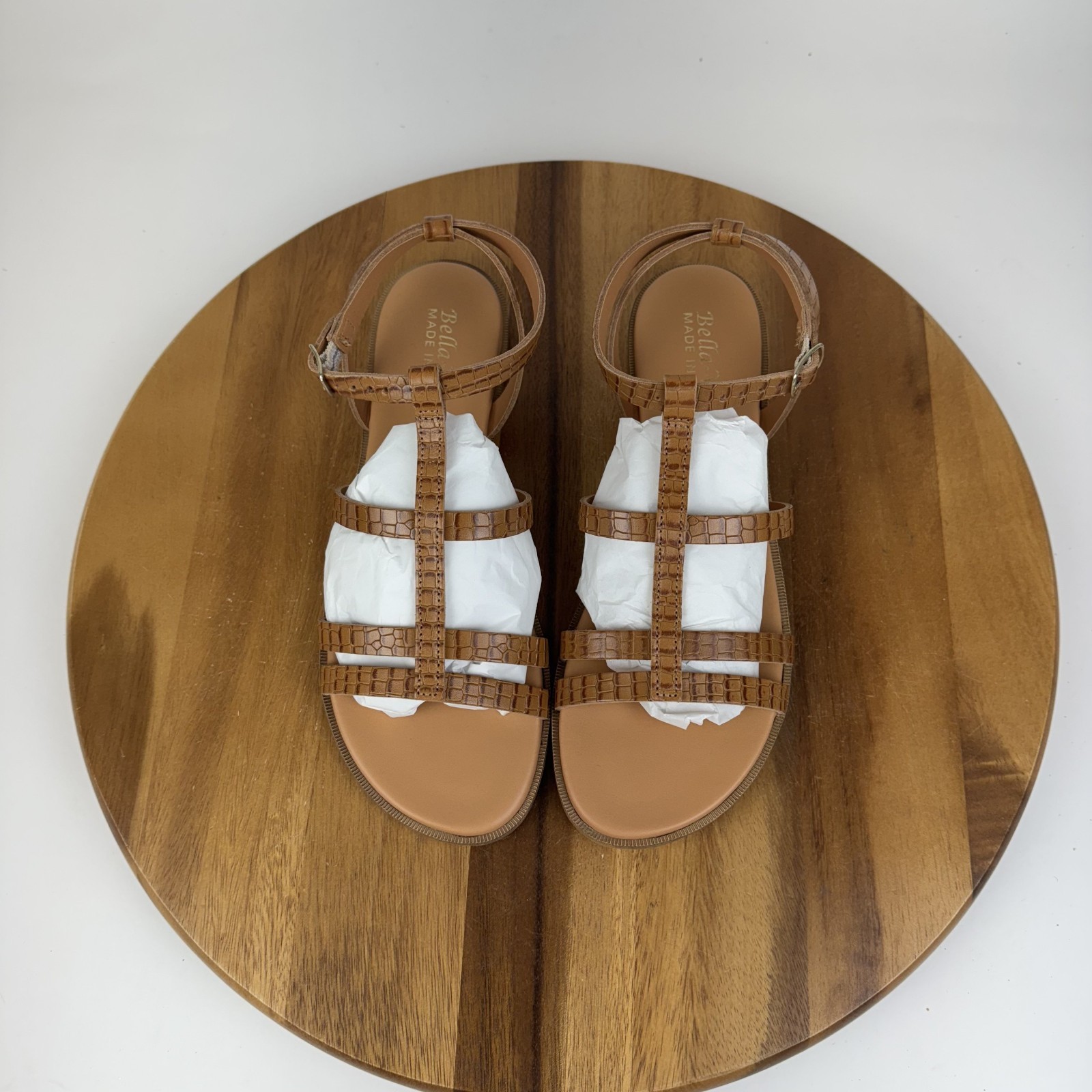 New Womens Bella Vita Ira-Italy Brown Leather Croc Print Gladiator Sandals Sz 10
