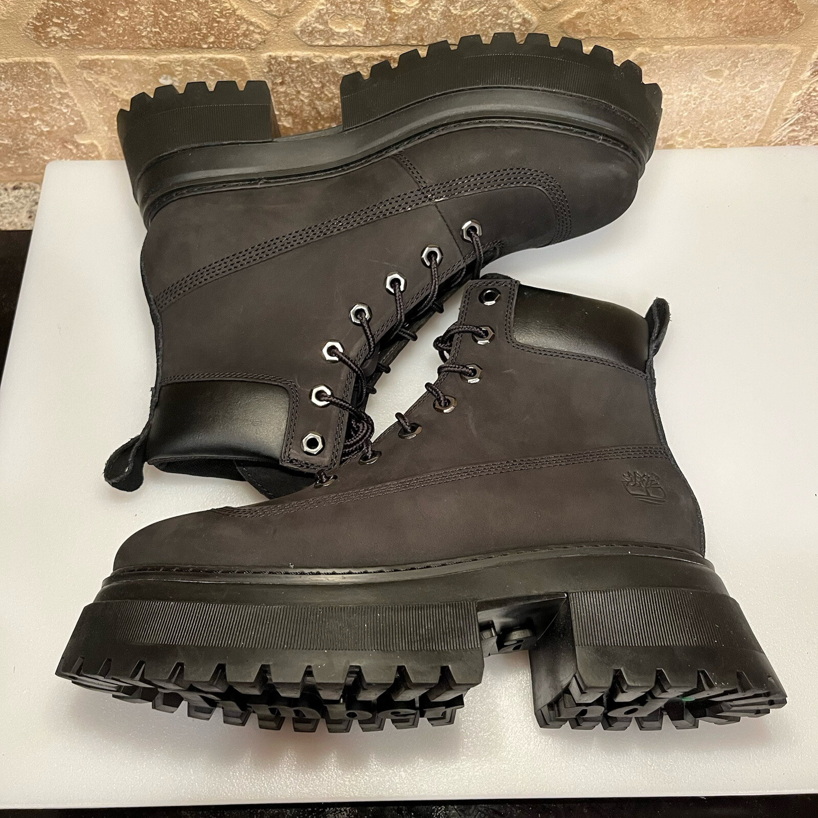 Timberland Sky 6 Inch Lace Up Platform Boots Black Nubuck Women 9.5 NIB TB0A428J