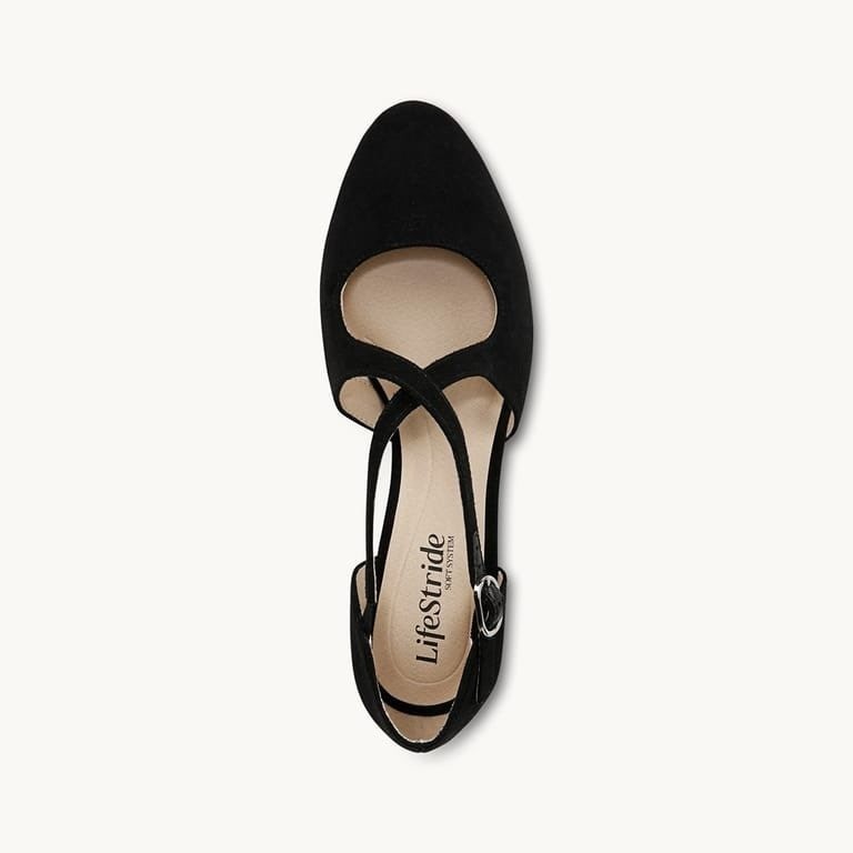 LifeStride Tracy Black Micro Strappy Block Heel Pump Shoes Sz 7.5M NEW
