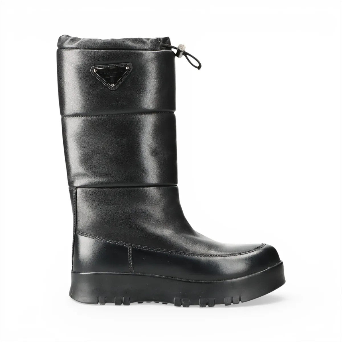 Prada Triangle logo Leather Long boots 36 Ladies’ Black Boa Comes with box