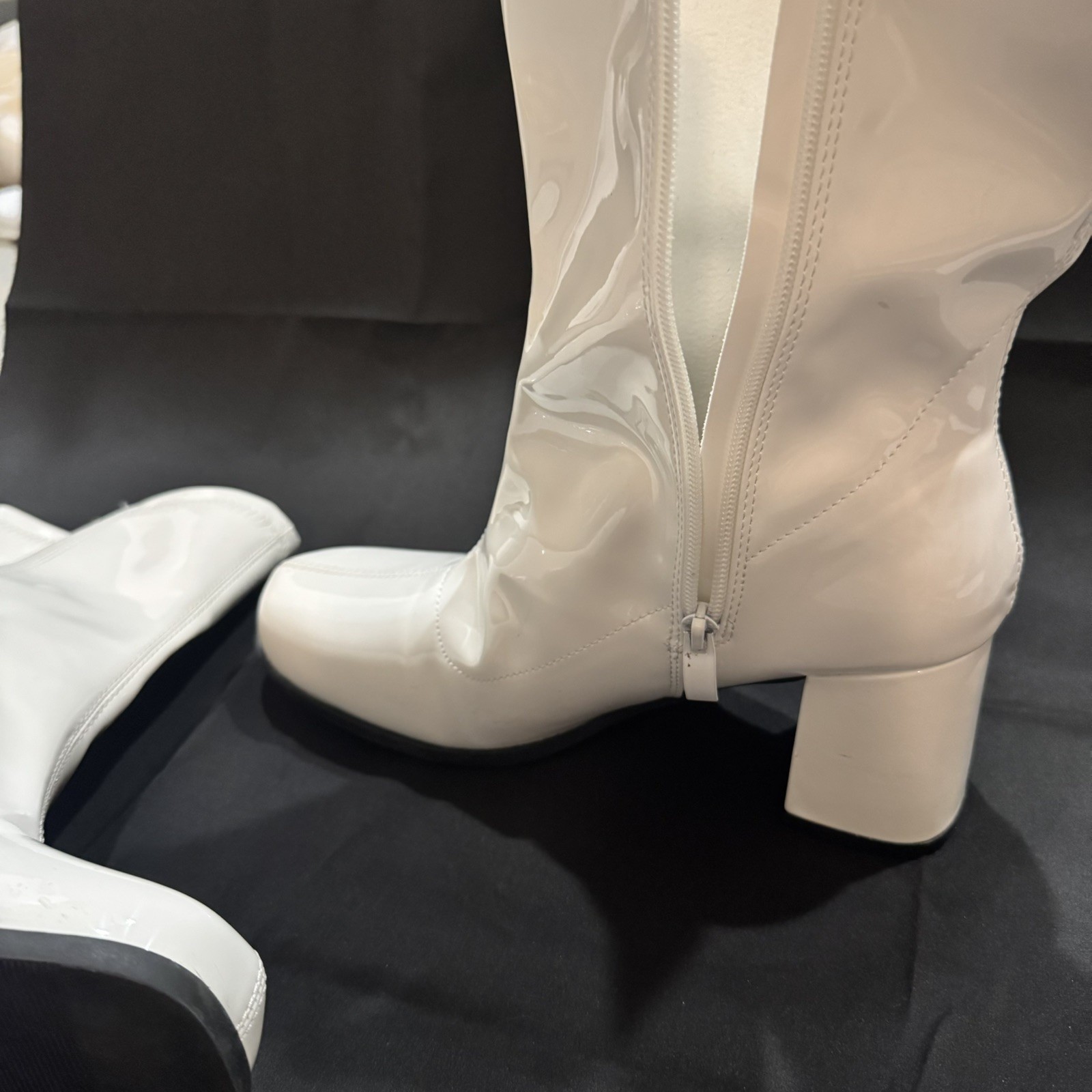 White LIURUIJIA Women’s Gogo Boots Mid Calf Block Heel Square Toe Size 11