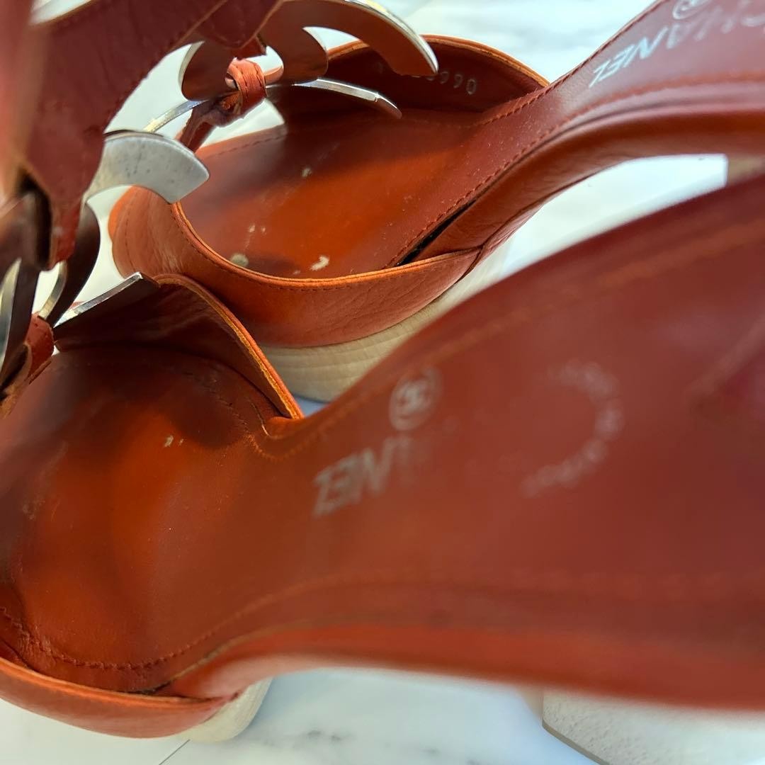 CHANEL Shoes Pumps Heel Cocomark EU 36.5 US 6.5 Leather Orange Authentic