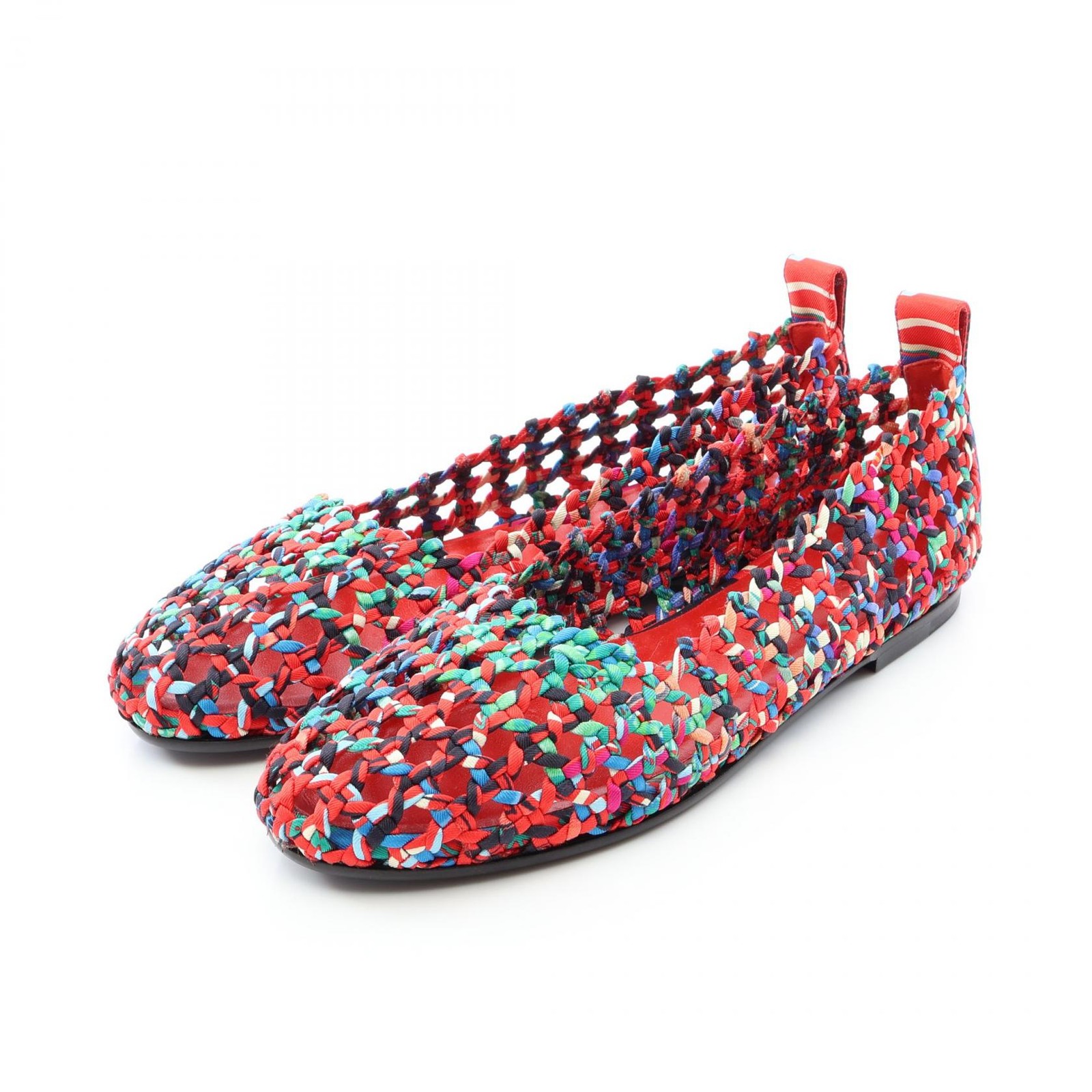 HERMES Minork Mesh pumps #37.5 shoes flats silk Red Multicolor Women