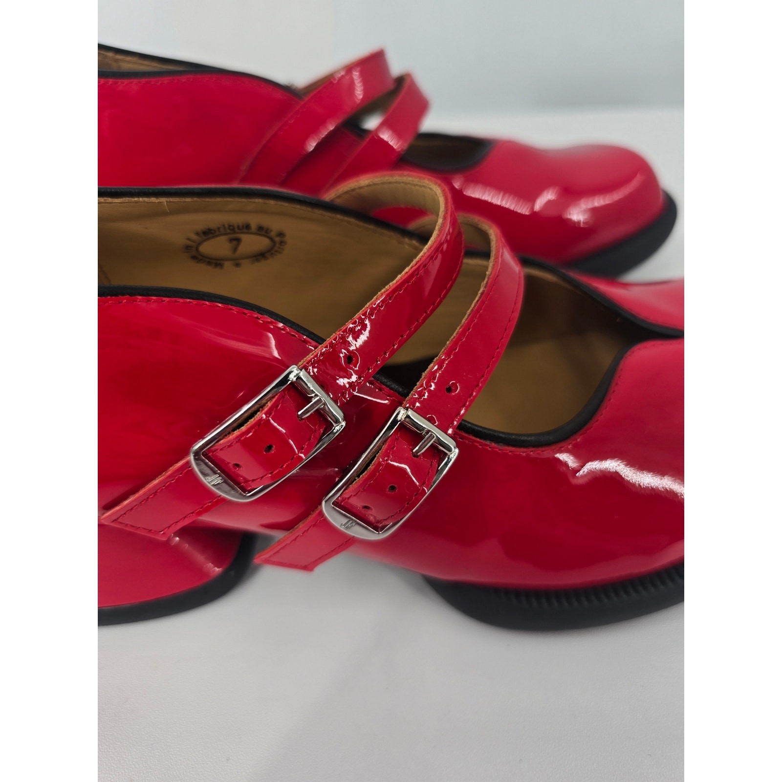 John Fluevog Amber Double Strap Mary Janes Red Patent Leather New in Box Size 7