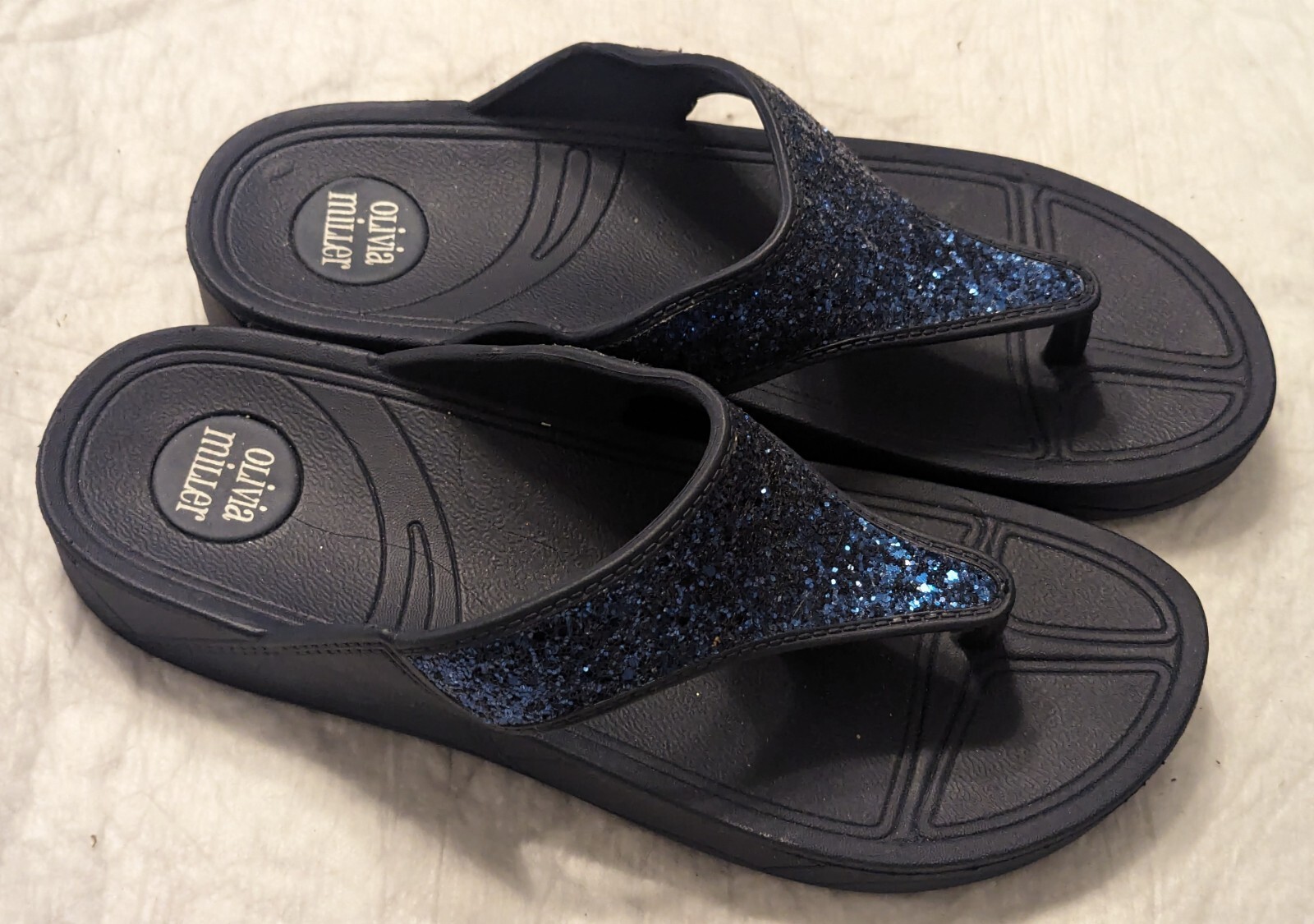 Olivia Miller Kira Flip Flop Thong Sparkle Bling Navy Blue Sandals Women’s 11-12
