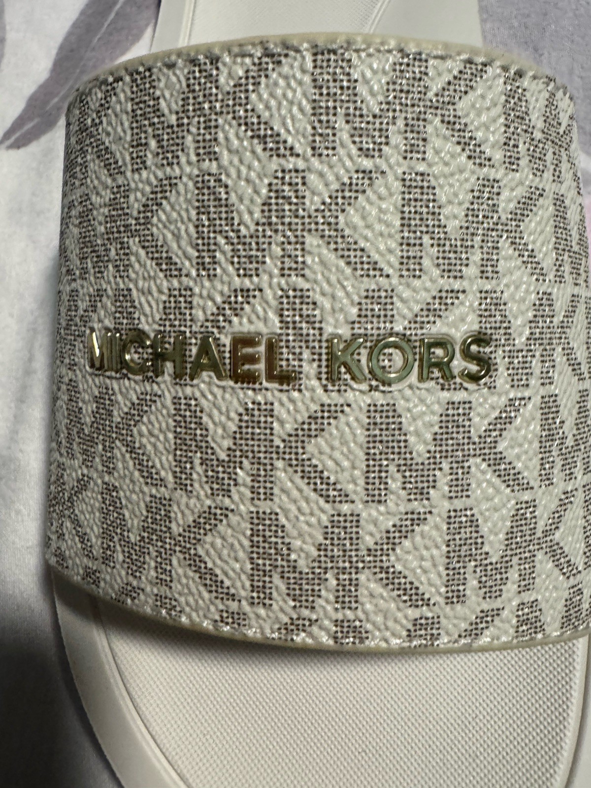 NEW Michael Kors Women Slide Brown Logo Printed Sandals,Sz. 7 M
