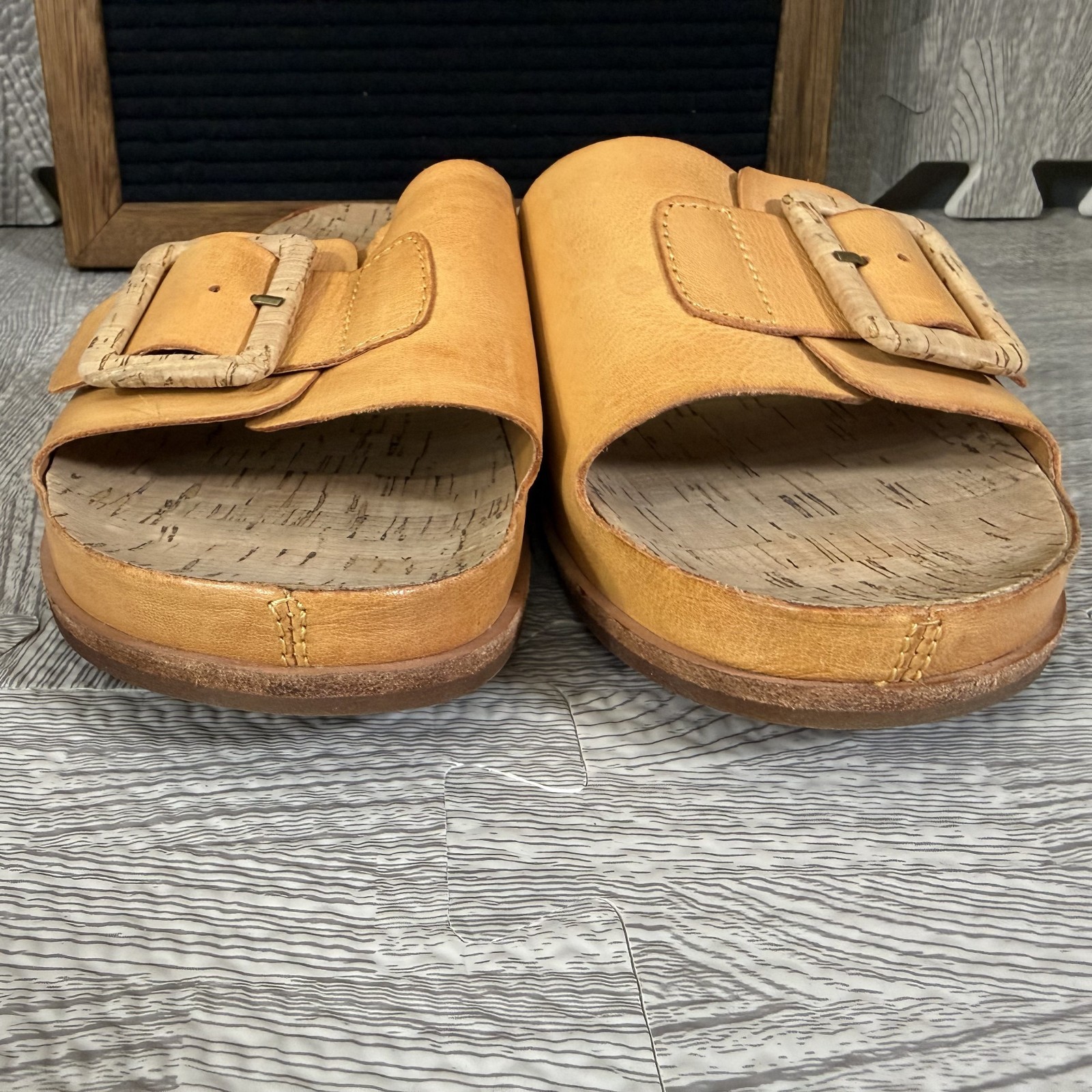 Kork‑Ease Women’s Tutsi Light Orange Leather Cork Sandals Buckle Slides 9M