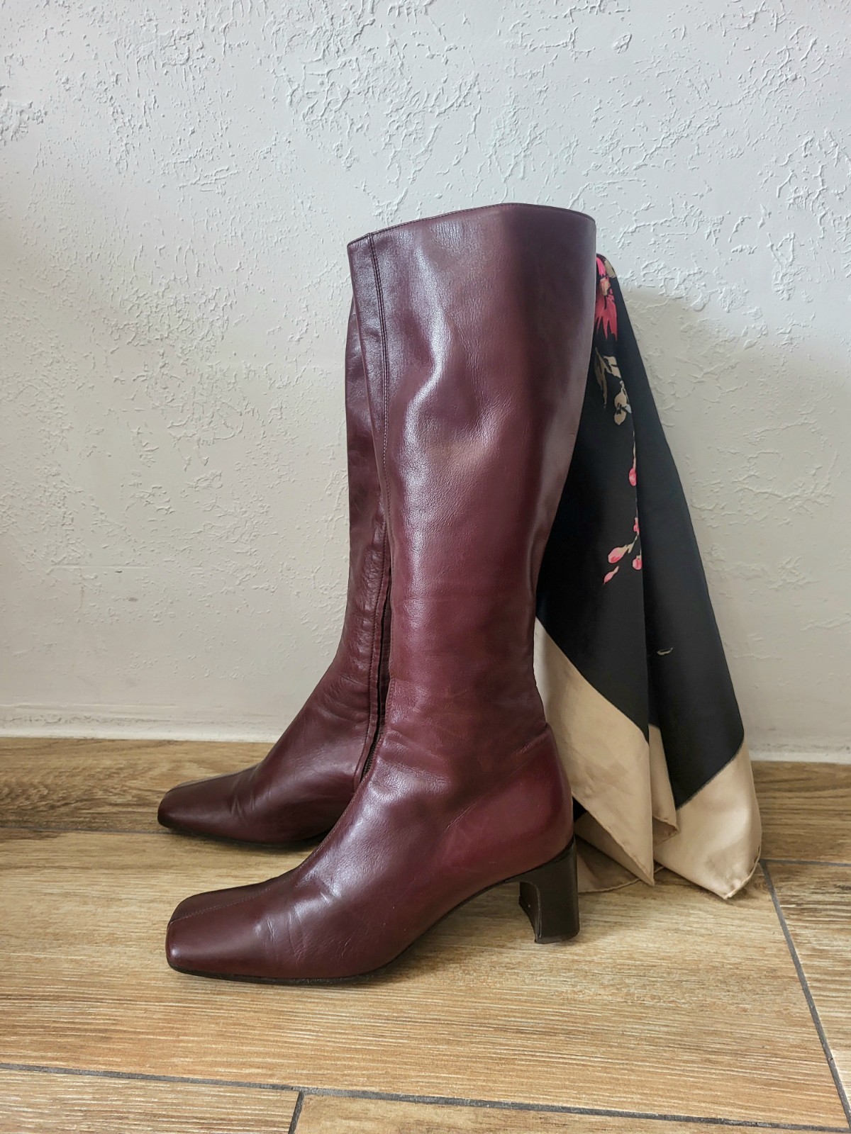 Ledies Boots Knee High Genuine Leather Shoes UK5.5 US7.5 EU38.5 Burgundy Italy