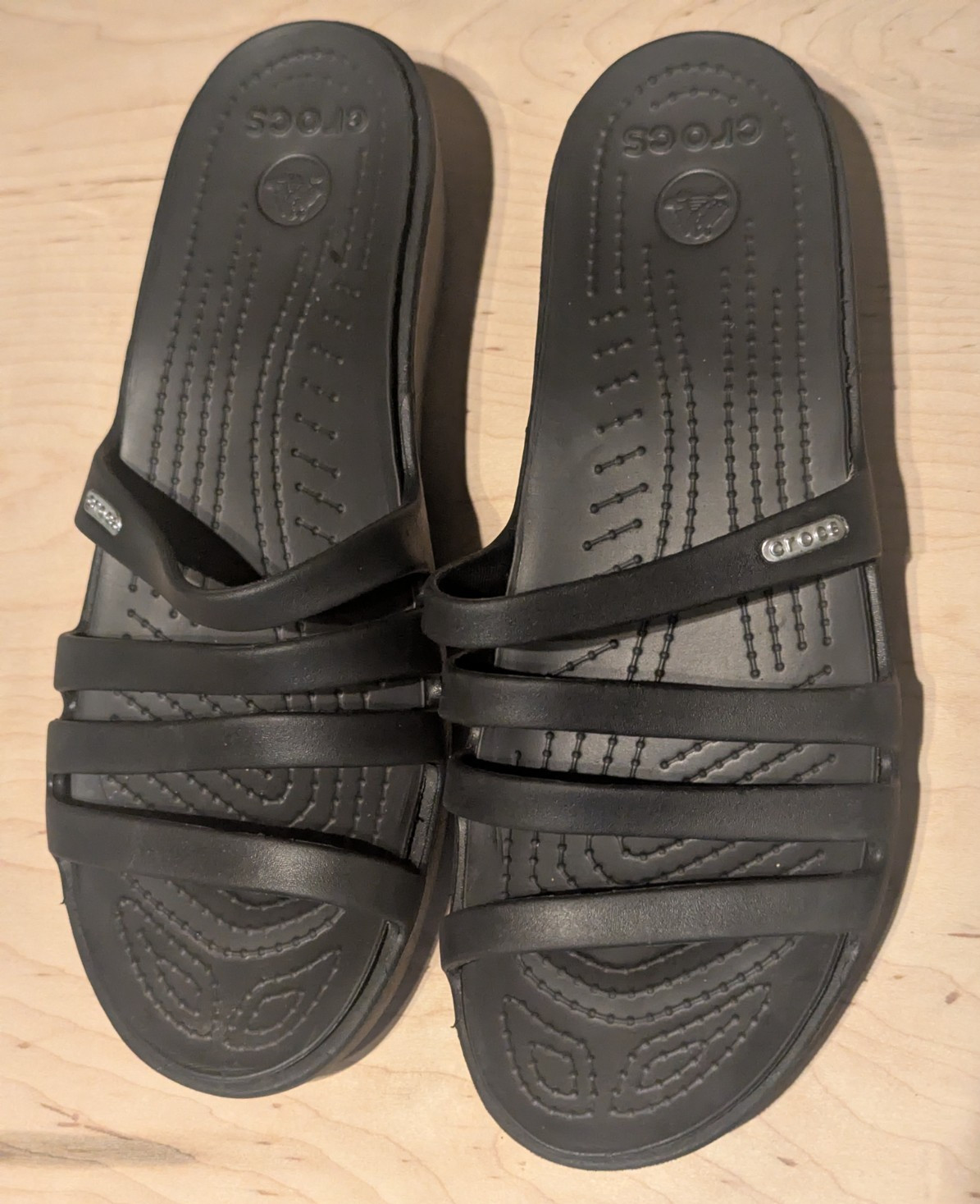 Crocs Strappy Rhonda Sandals Size W 11 Wedge Heel Black