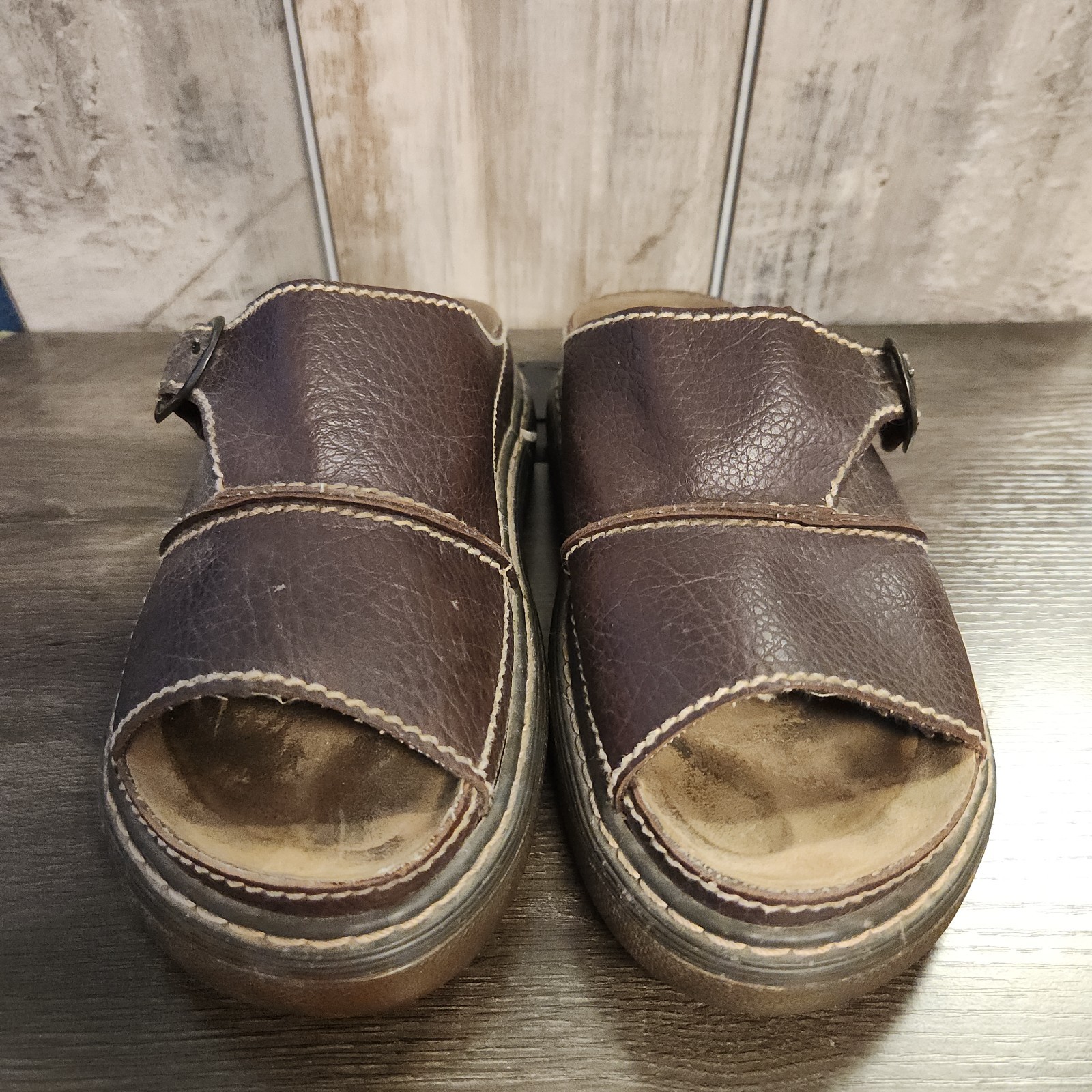 Y2K Vtg Faded Glory Chunky Platform Buckle Brown Sandals Womens 8 Grunge Boho