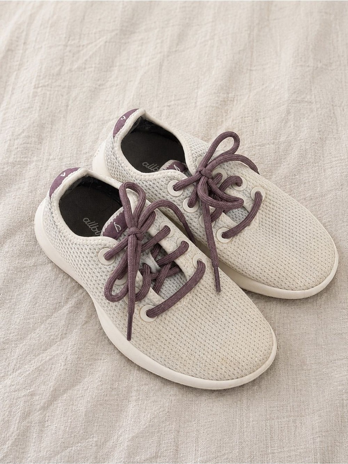 allbirds women’s tree runners white sneakers size 5 purple laces