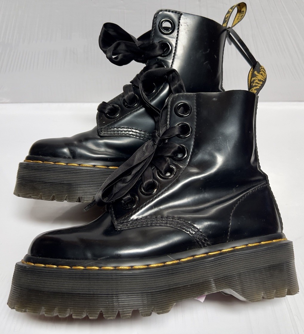Doc Martens MOLLY Patent Leather PLATFORM Combat Boots BLACK 5
