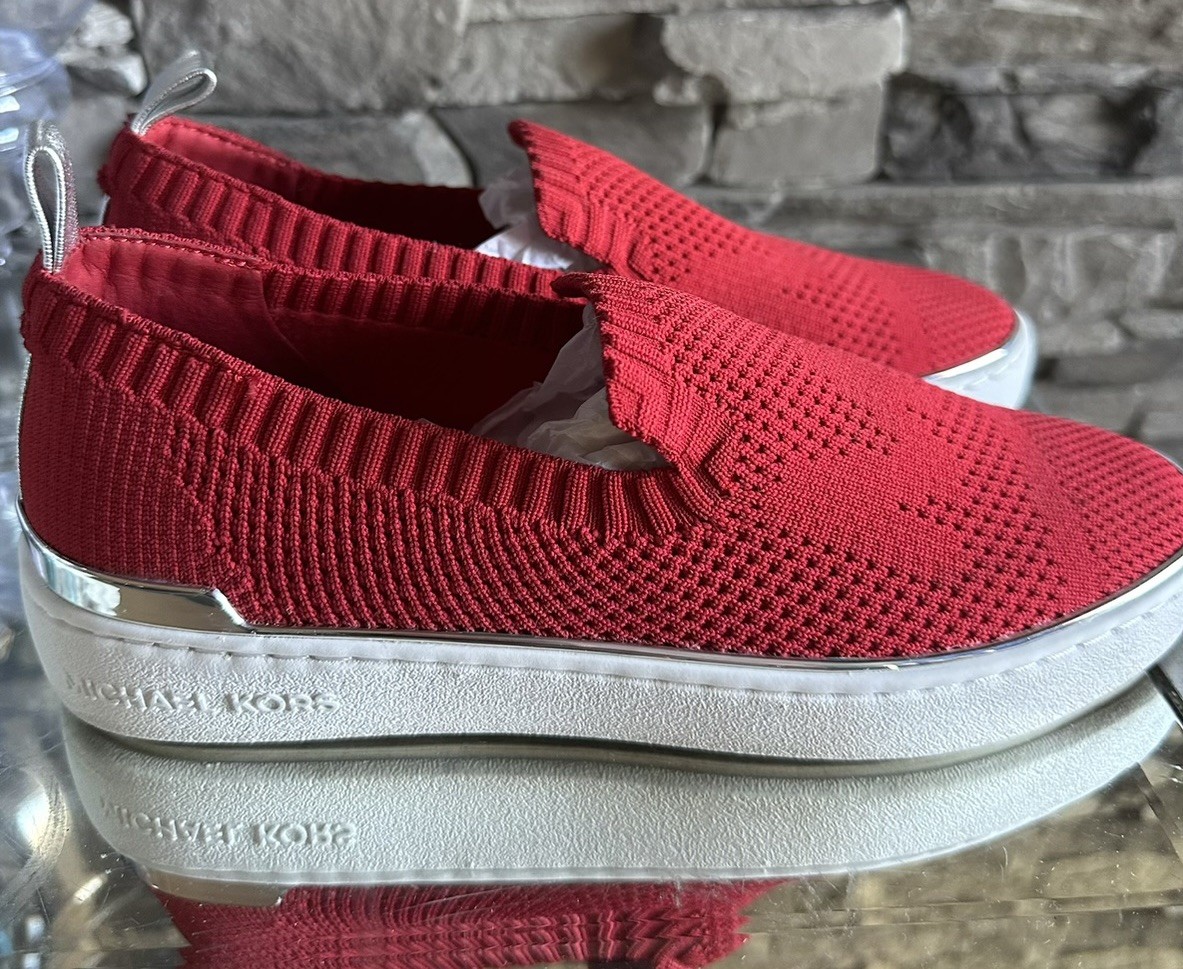 Michael Kors Women’s Red/White Knit Slip-On Low Top Logo Sneaker Pre-Owned