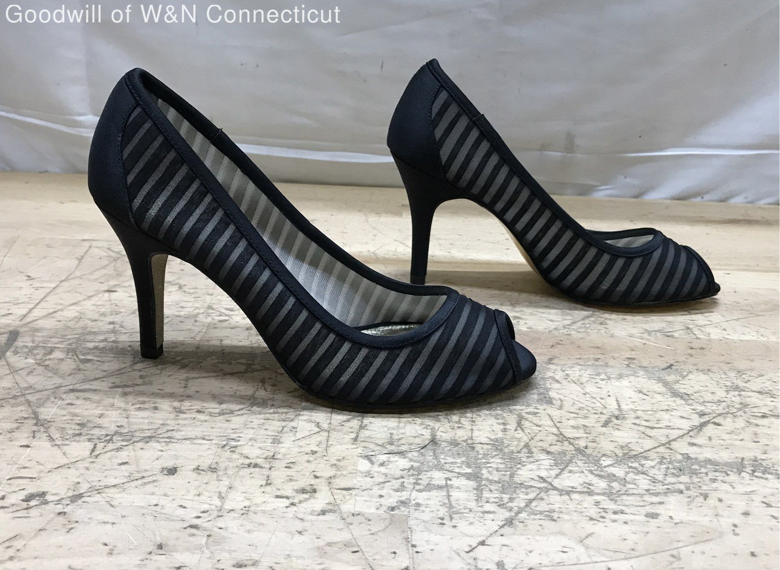 Adrianna Papell Black Striped Mesh Peep Toe Stiletto Heels Size 6.5