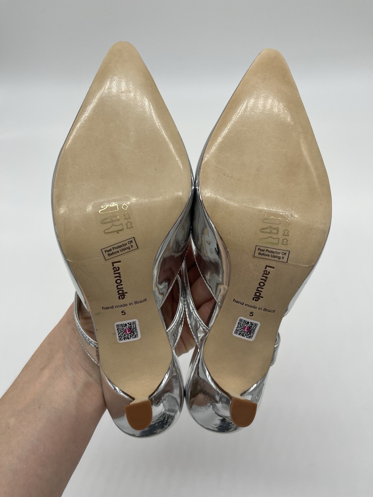 Larroude Daisy Pump Silver Specchio Kitten Heel Size 5 Metallic Pink Floral $330