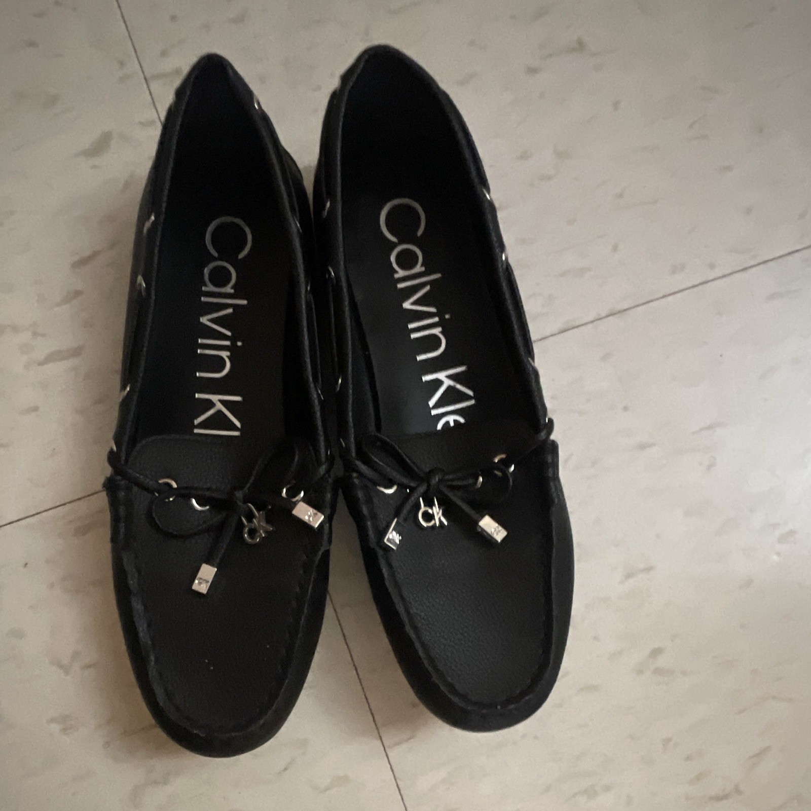 Calvin Klein Women’s Black Slip-On Loafer Flats 7.5 Faux Leather Comfort