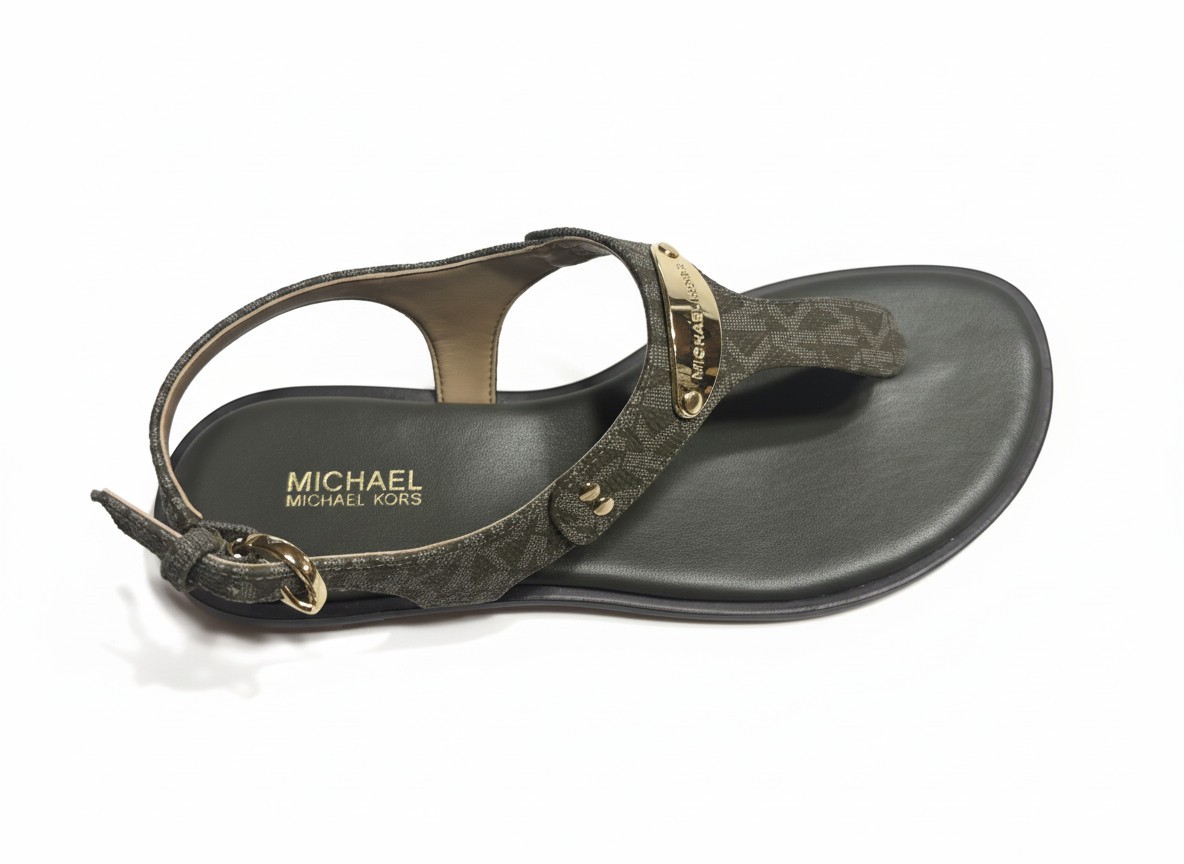 MIchael Kors MK Plate Thong Sandal, Olive, 6.5M US