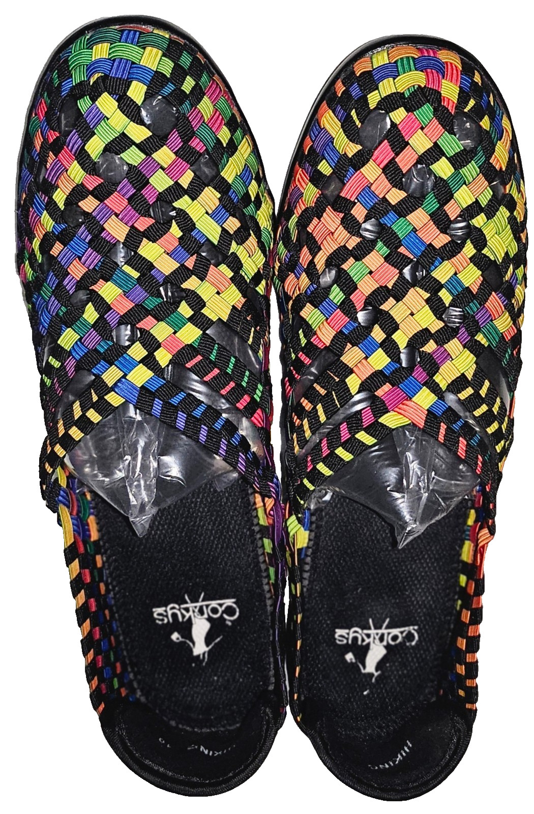CONKYS HIKING W10 MULTICOLOR WEAVE MEDIUM LOW HEEL SLIP ON FLAT SHOES NEW