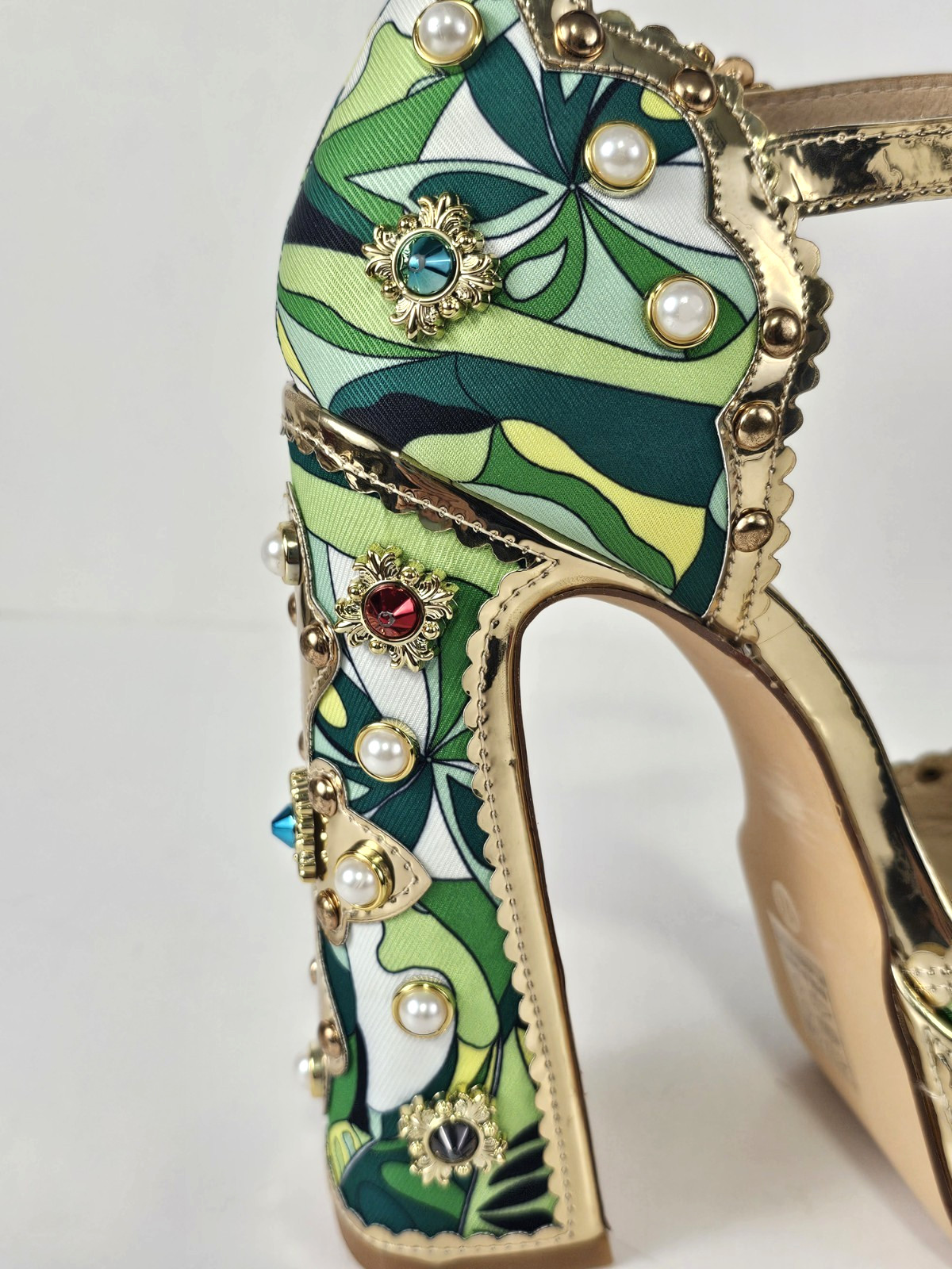 Retro 70s Style Rhinestone Pearl Embellished Platform Shoe Sandals S10 Jeweled