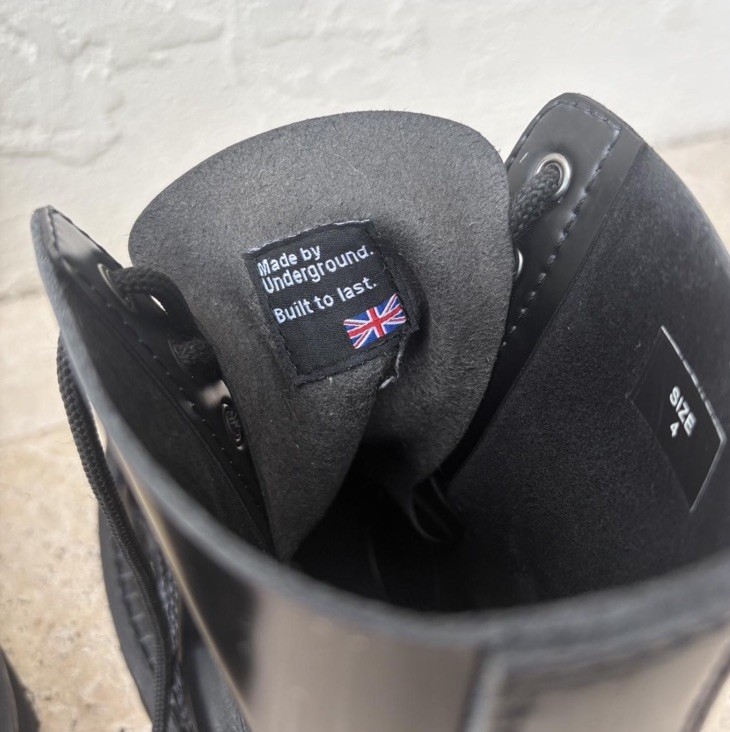 Underground Black Leather 8-Eyelet Steel Toe Combat Boots — Size 8 Double Sole