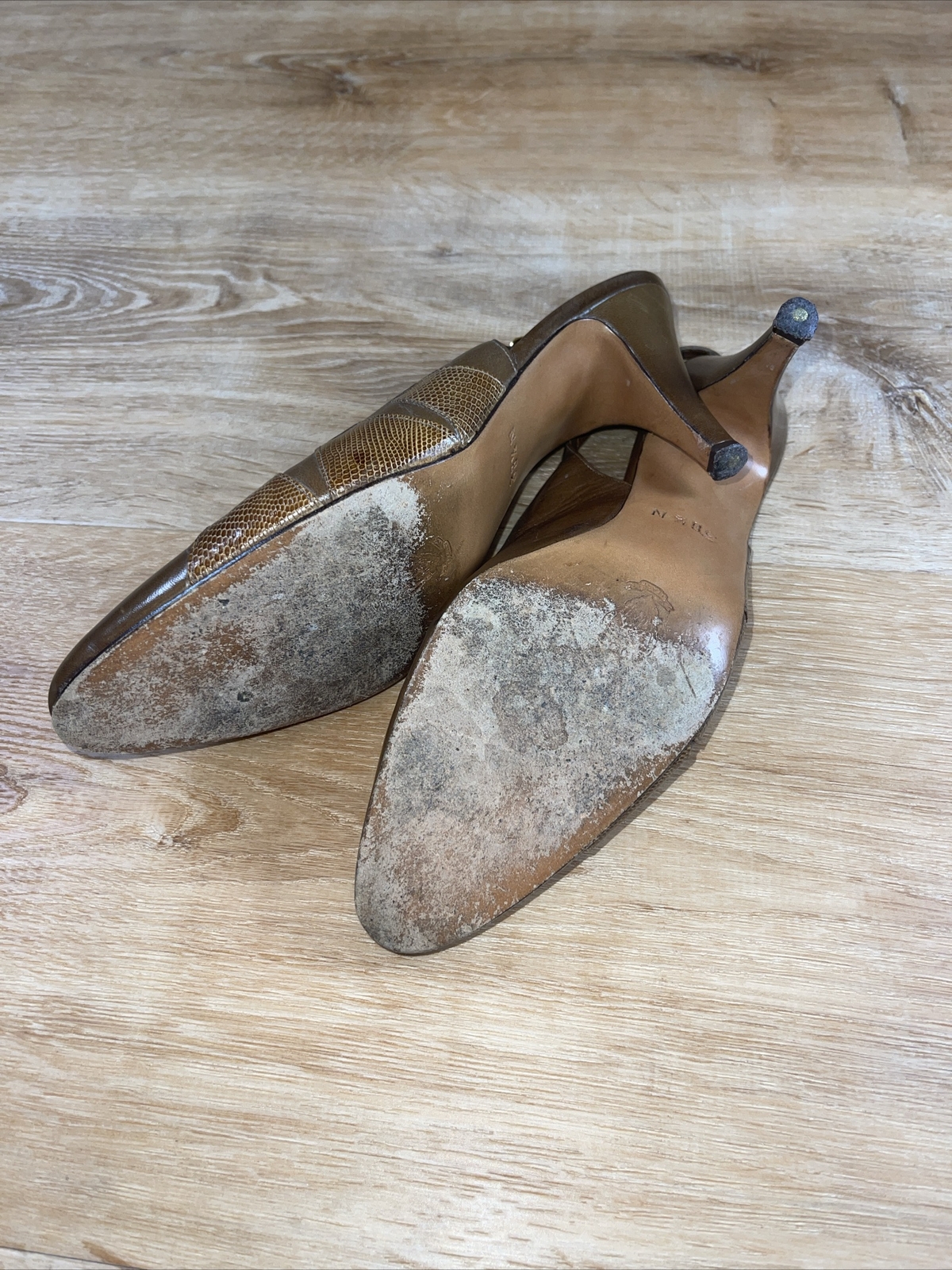 Vintage Gucci Leather W Snake Accent Sling Back Heels Shoes 38.5 N US 8.5