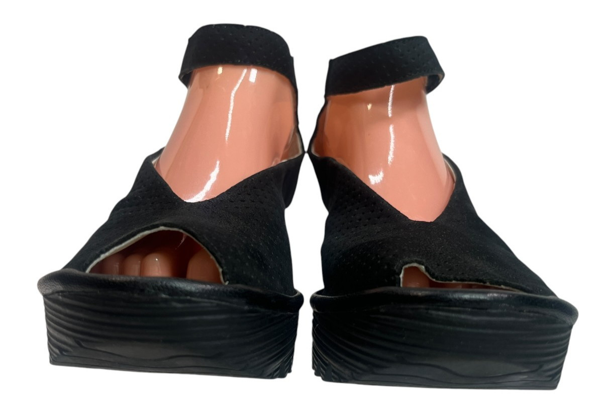 FLY LONDON Yala Black Perforated Suede Wedge Peep Sandals Size US 10-10.5 EU 41