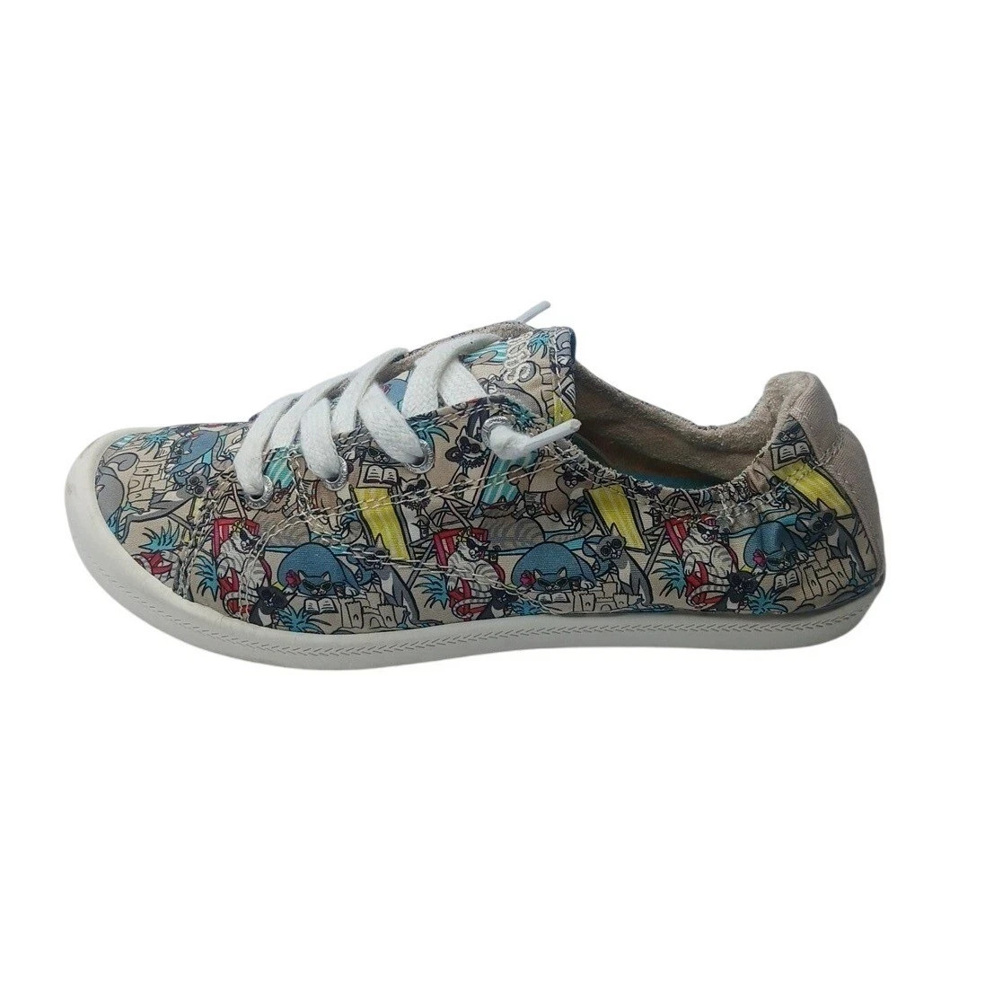 Bobs Skechers Beach Bingo Sneakers Womens 7 Taupe Multi Cat Print Slip On 113561