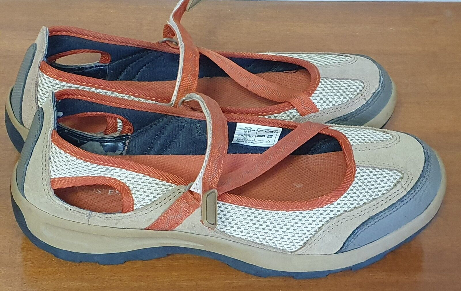 Lands End Mary Jane Sandals Orange Beige Summer Velcor Size 9B Lightweight