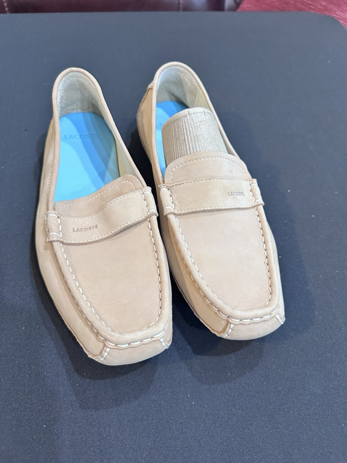 Lacoste Roxbury Nubuck Leather Women’s Driving Flat Loafer – 9 1/2 Tan Shoes