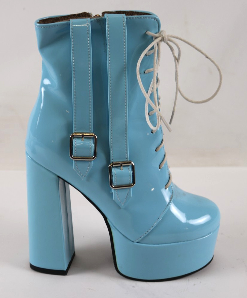 Women’s Pu Synthetic Platform Boots Autumn Boots LaceUp Side Zipper Short Boots