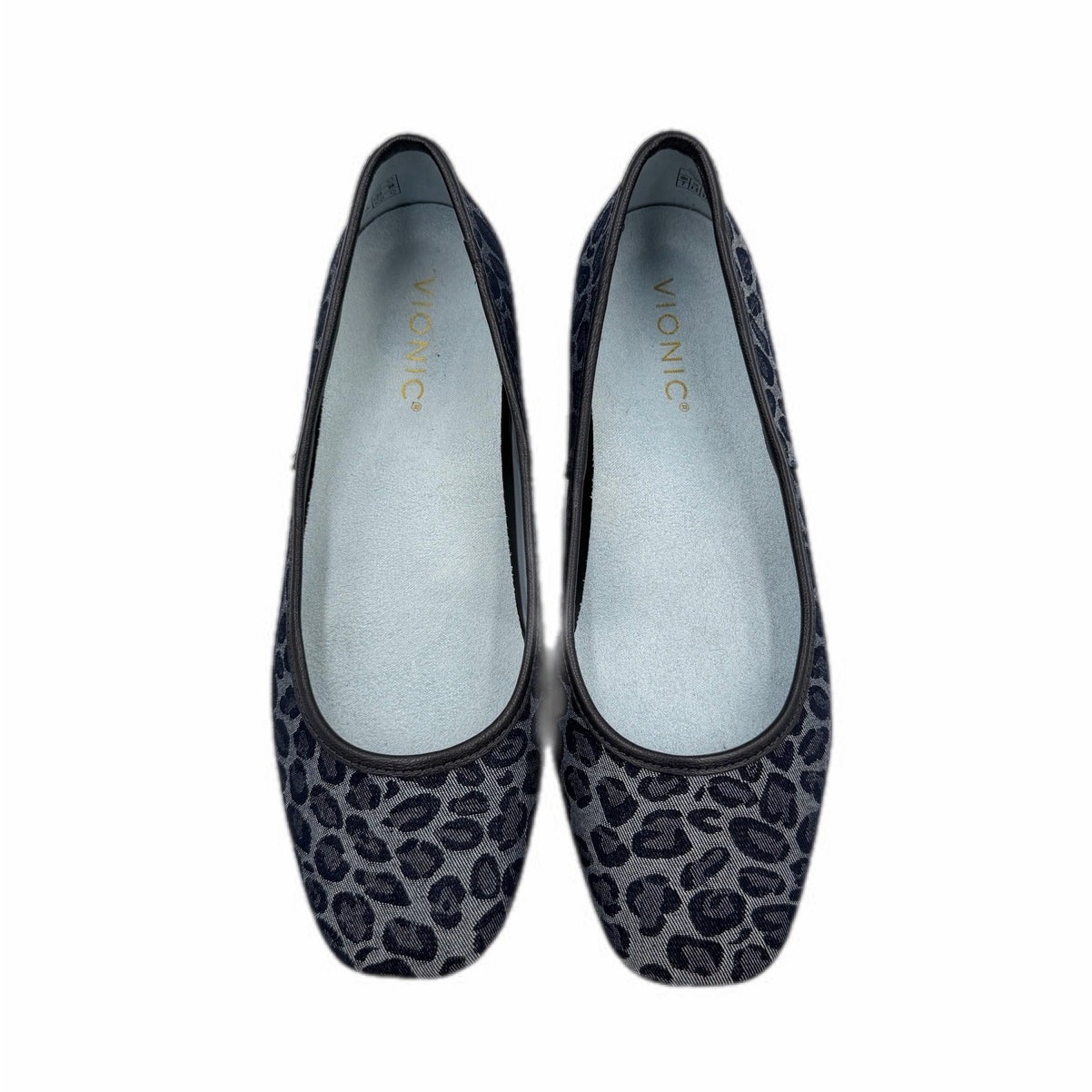 Vionic Orinda 7 Square Toe Navy Blue Animal Print Casual Workwear Ballet Flats