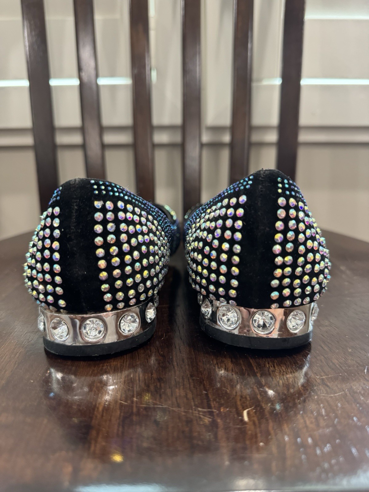 Mascotte Black Synthetic Rhinestone Slip-On Flat Round Toe Flats Women’s 8