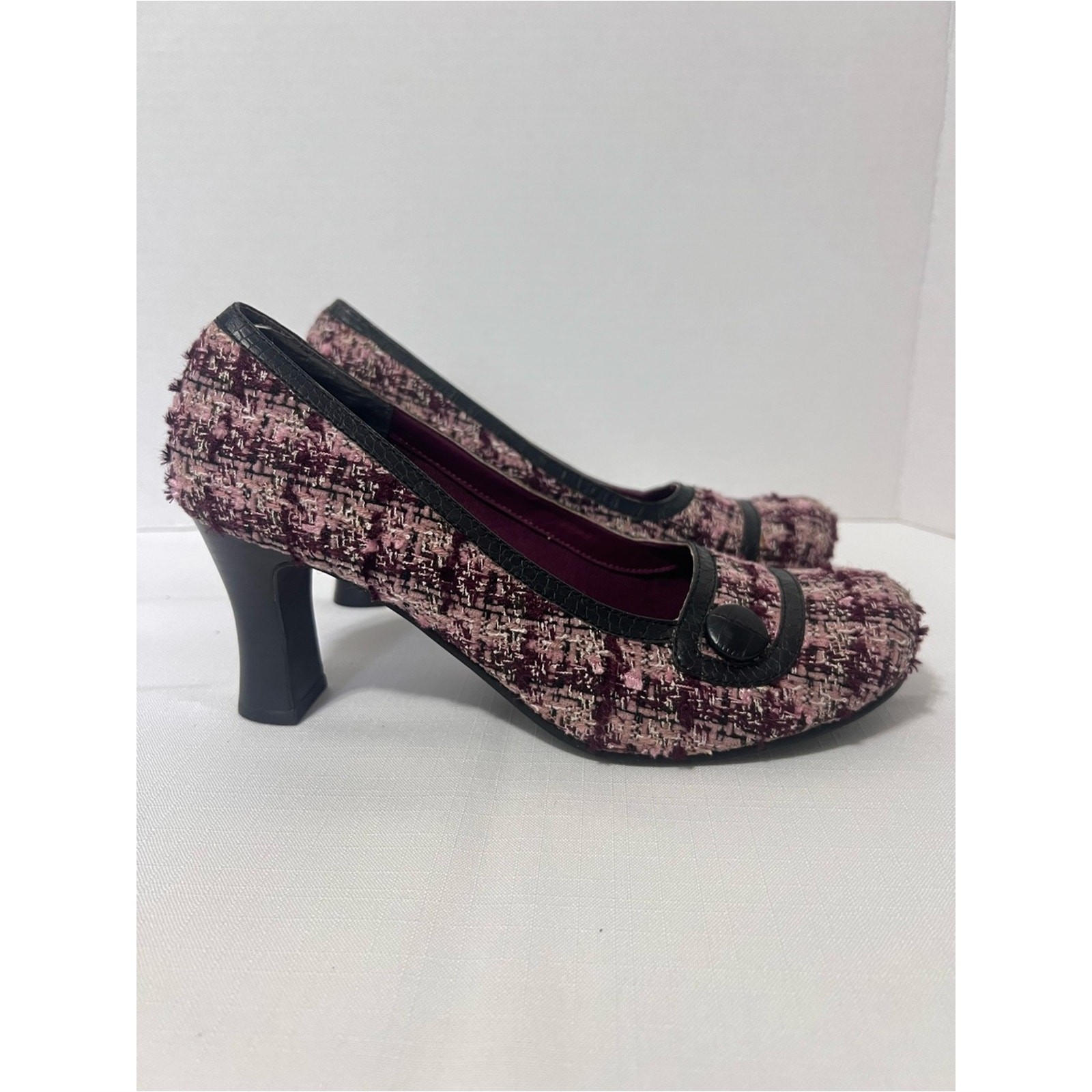 Vintage Mudd Y2K Rockabilly Goth Pink Tweed Mid Heel Pumps Retro Heels Size 9